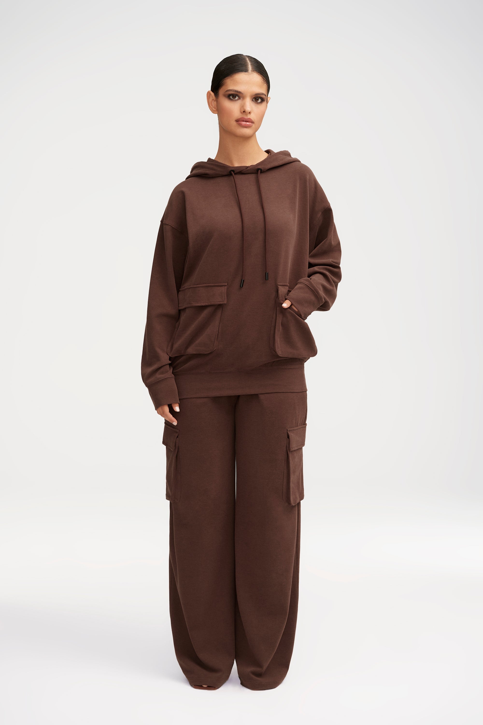 Demi Oversized Cargo Pocket Hoodie - Brown Clothing saigonodysseyhotel 