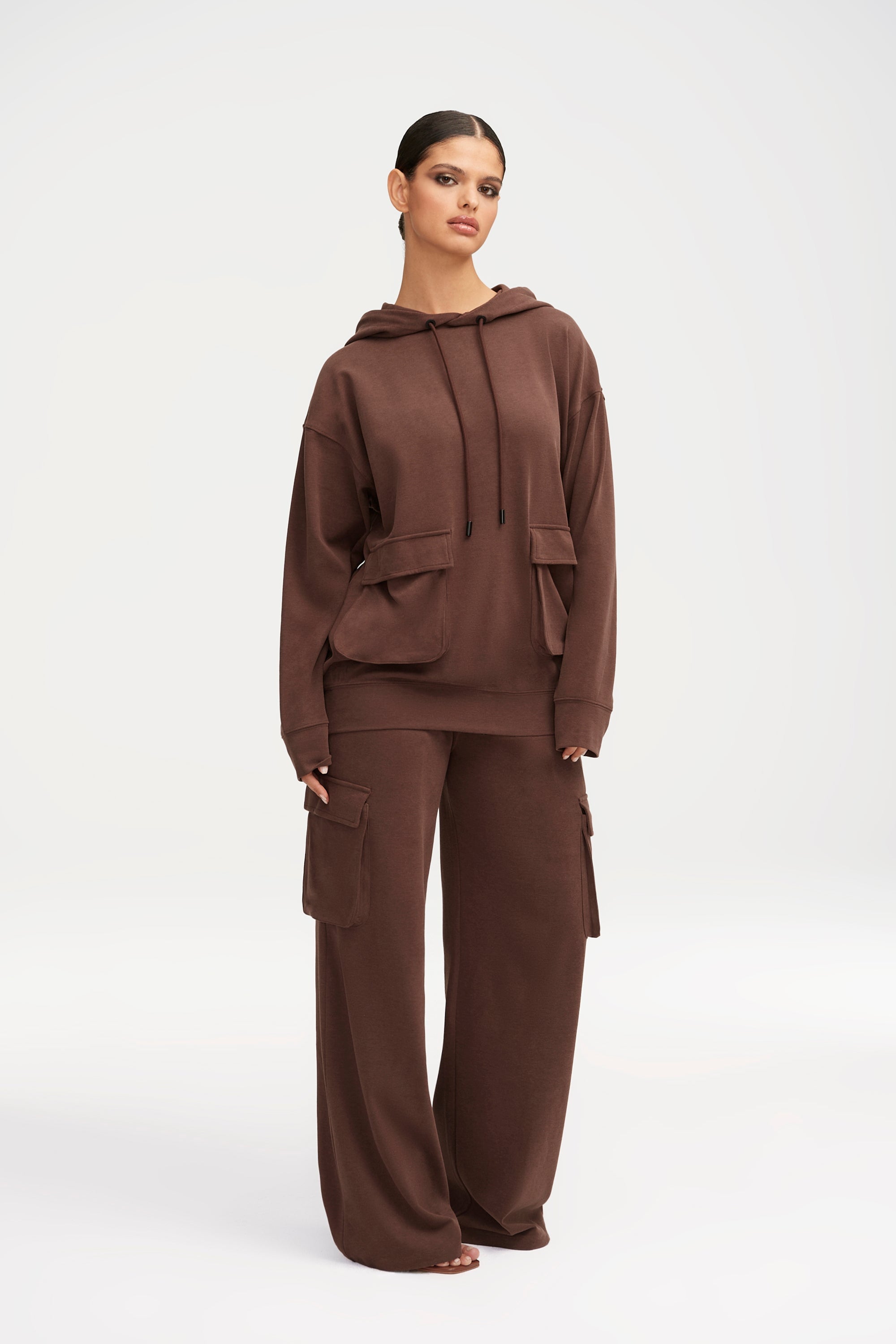 Demi Oversized Cargo Pocket Hoodie - Brown Clothing Veiled 