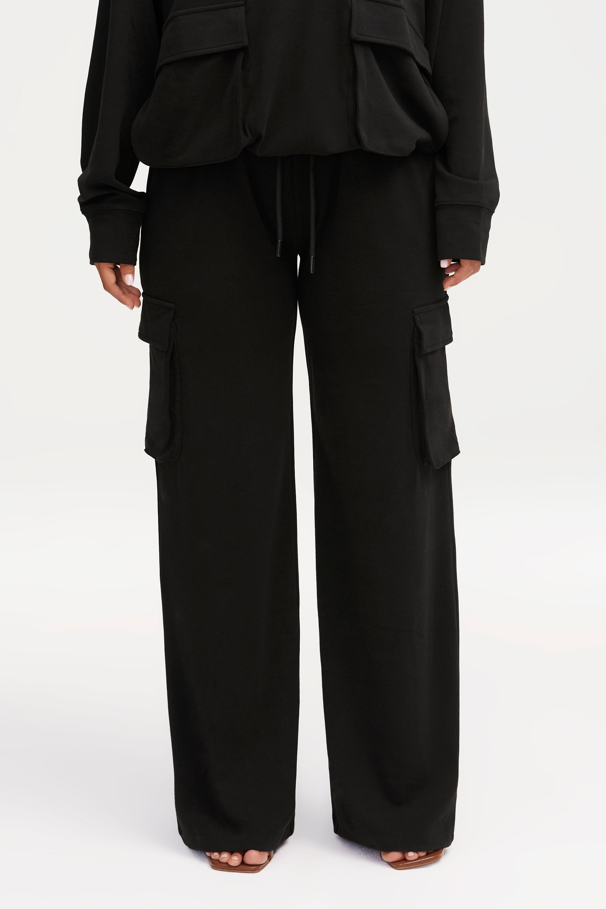 Demi Wide Leg Cargo Pocket Pants - Black Clothing Veiled 
