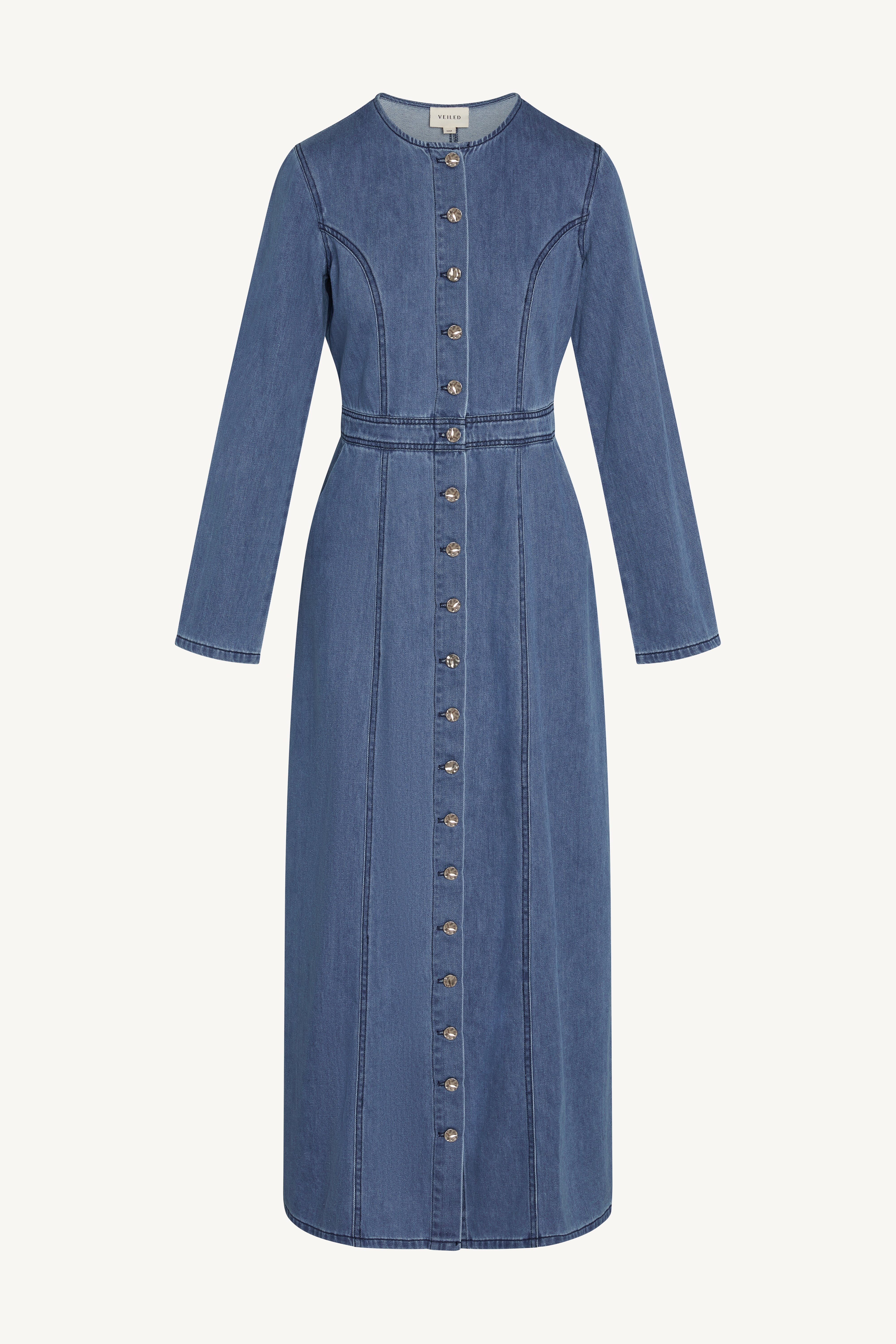 Denim Button Down Maxi Dress Abayas Veiled 