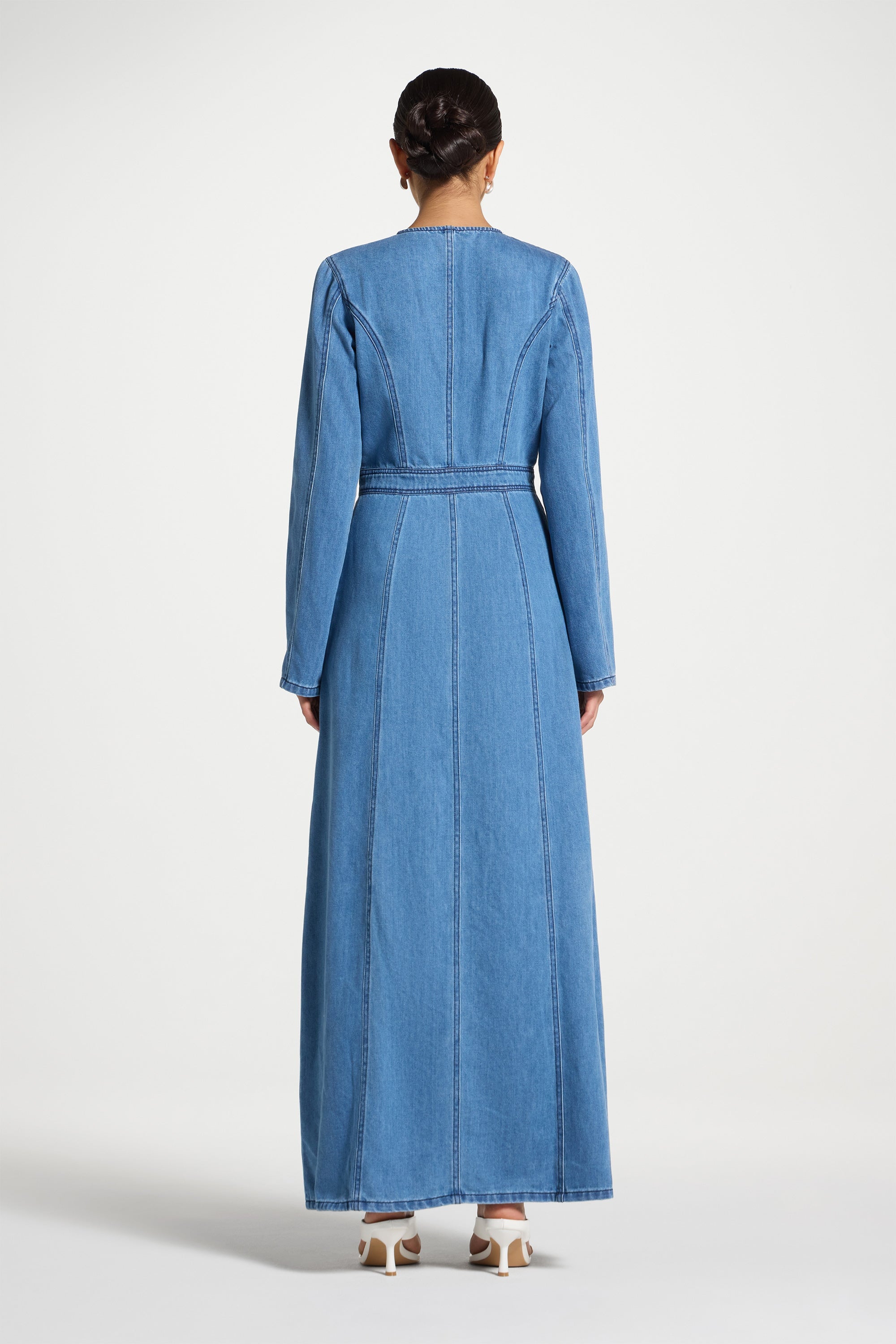 Denim Button Down Maxi Dress Abayas Veiled 