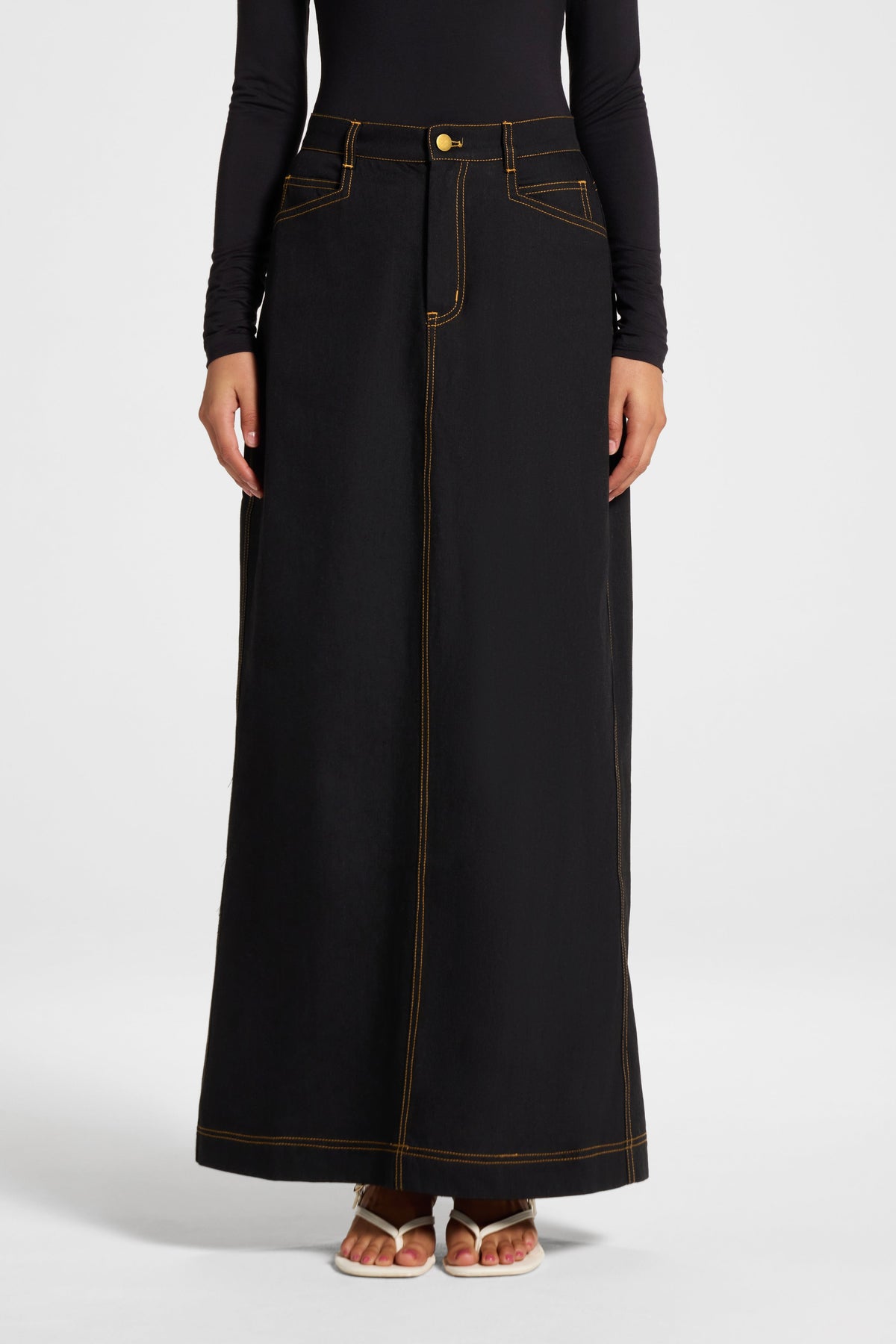 Denim Maxi Skirt - Black Wash Skirt Veiled 