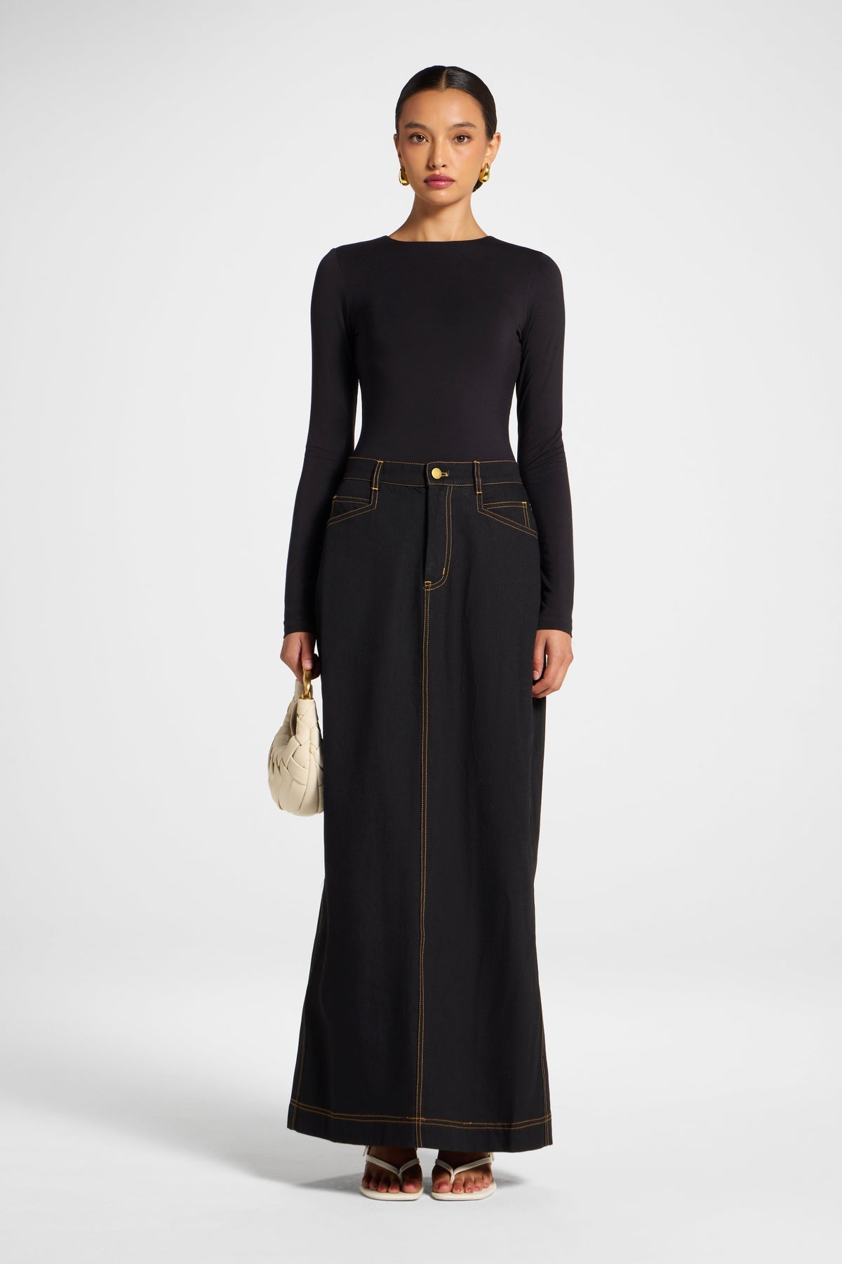 Denim Maxi Skirt - Black Wash Skirt Veiled 