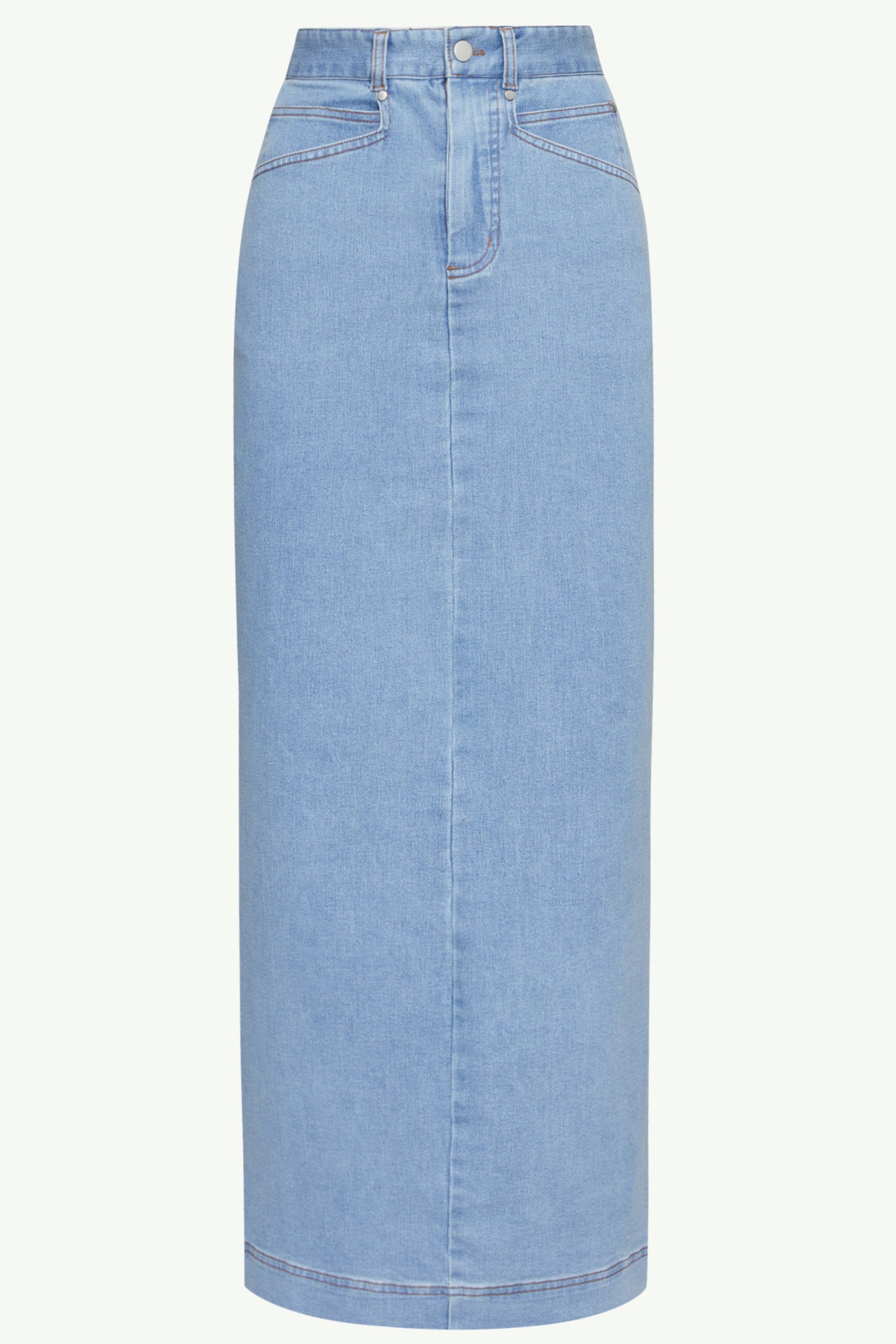 Denim Maxi Skirt - Light Wash Clothing Veiled 