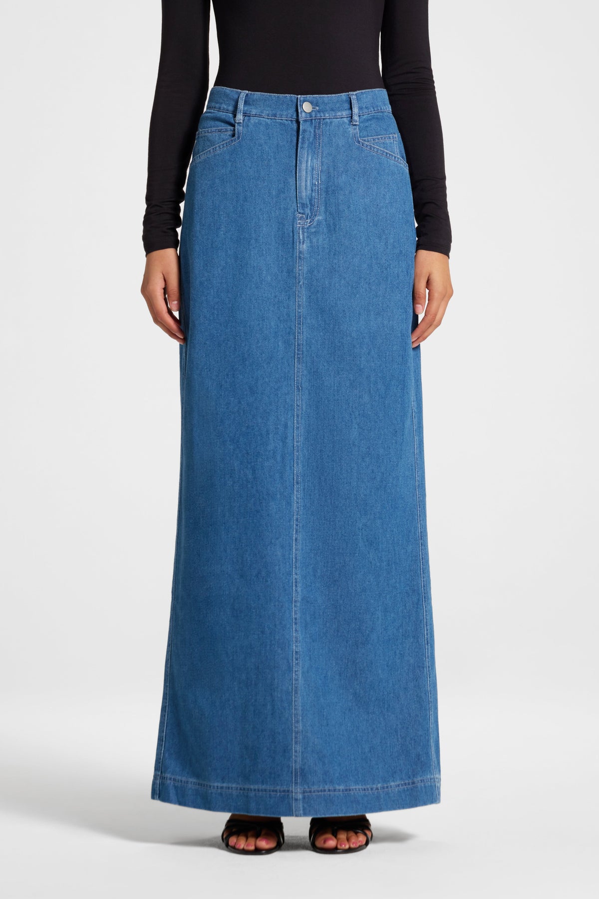 Denim Maxi Skirt - Light Wash Skirt Veiled 
