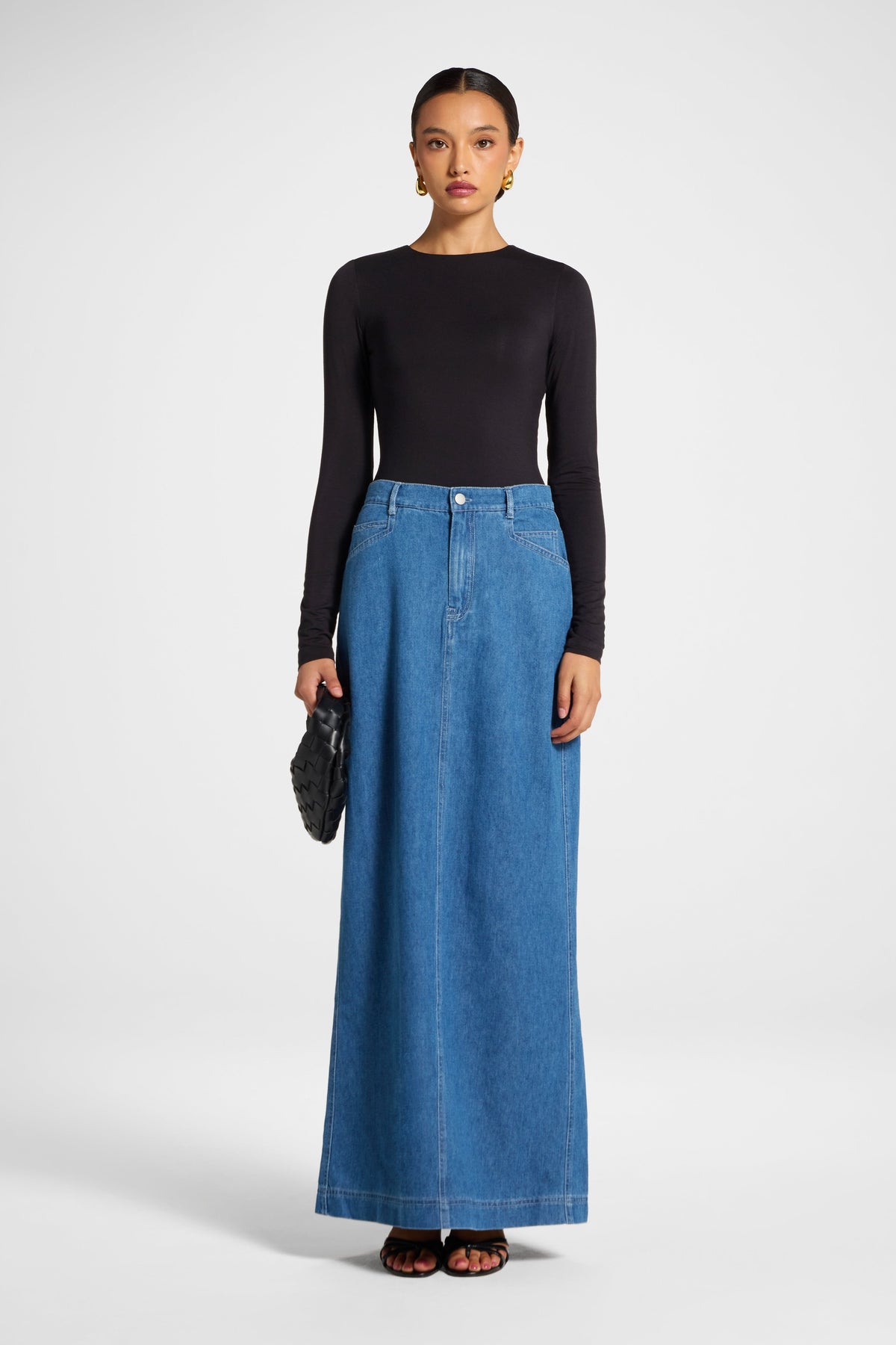 Denim Maxi Skirt - Light Wash Skirt Veiled 
