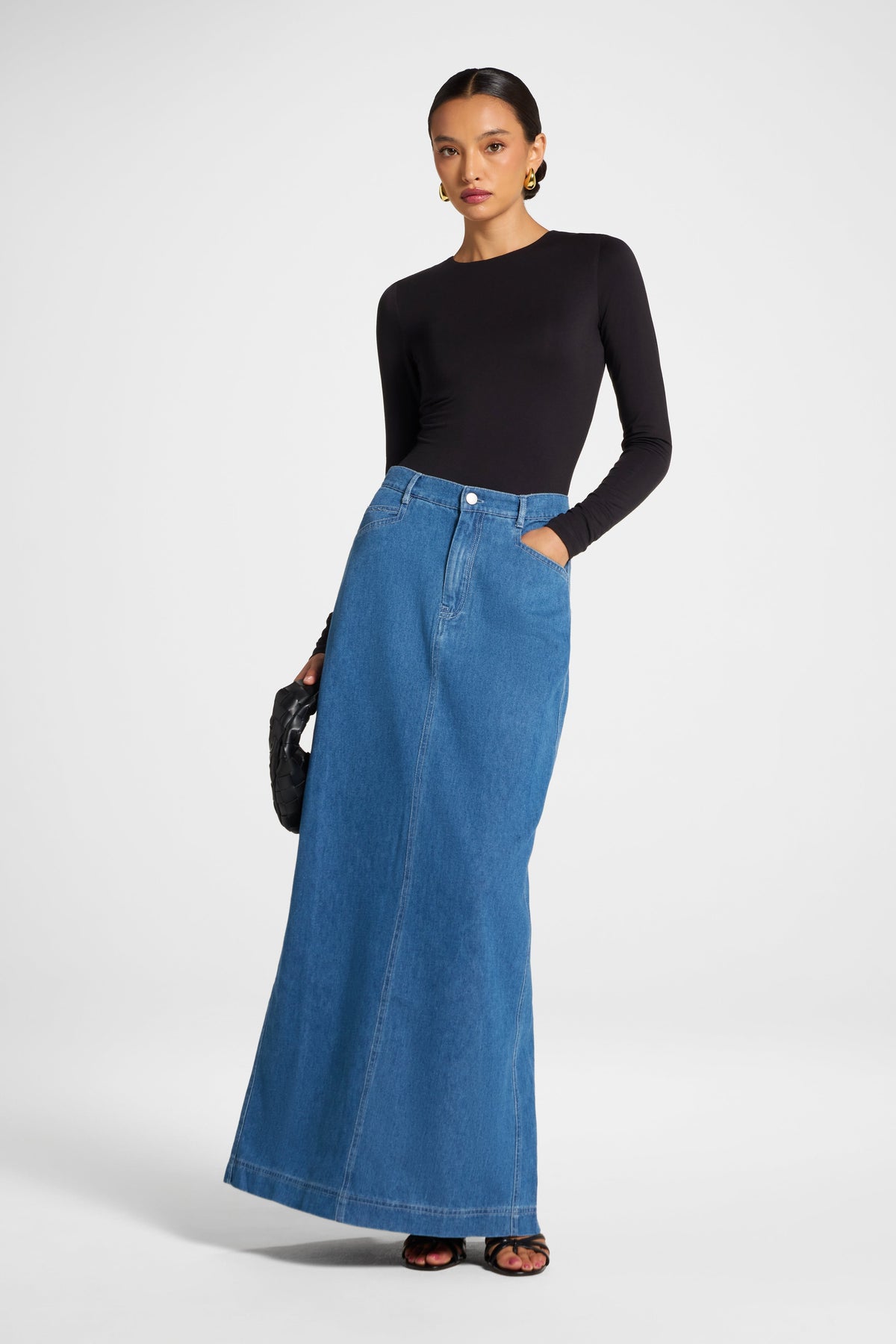 Denim Maxi Skirt - Light Wash Skirt Veiled 
