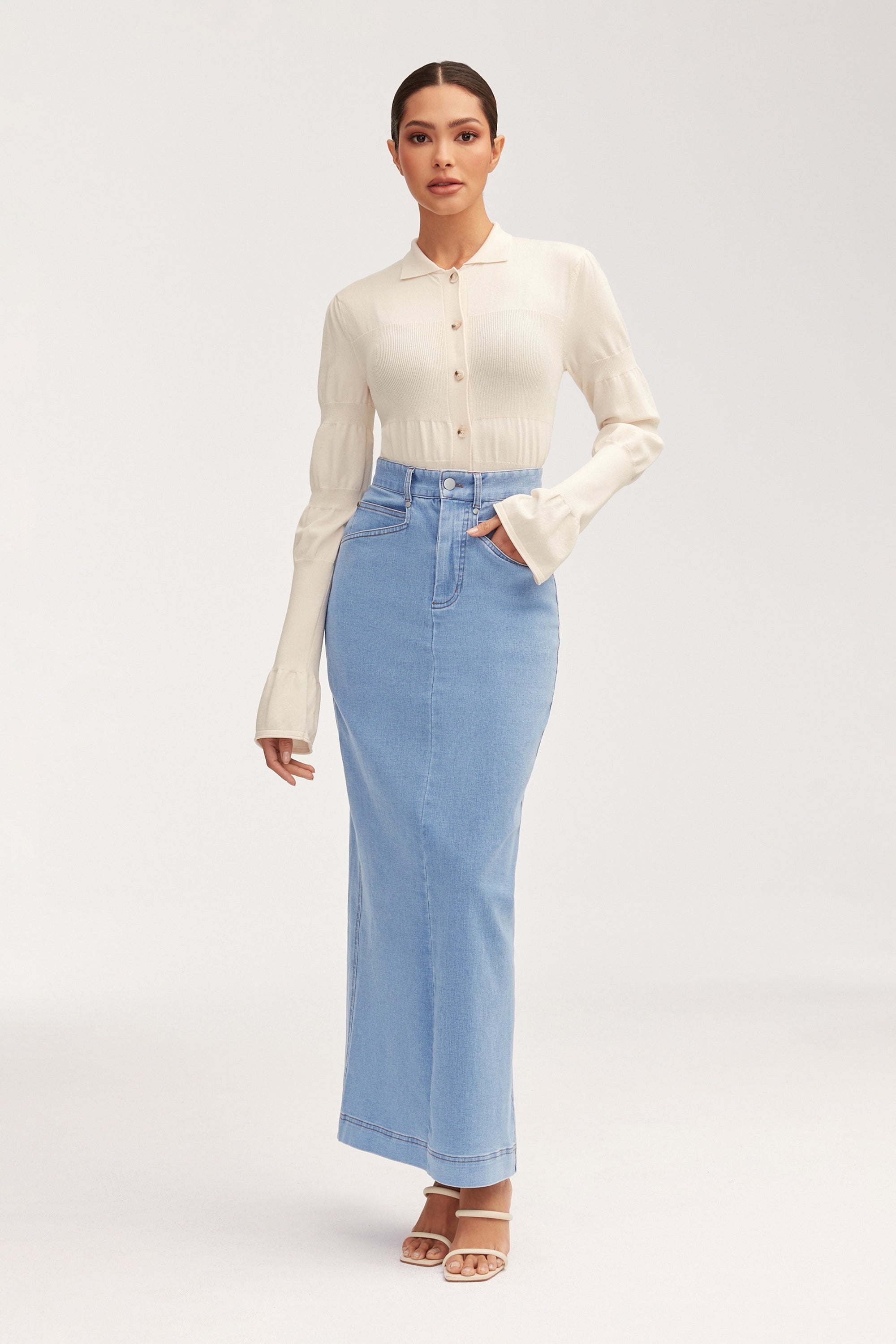 Maxi denim pencil skirt best sale