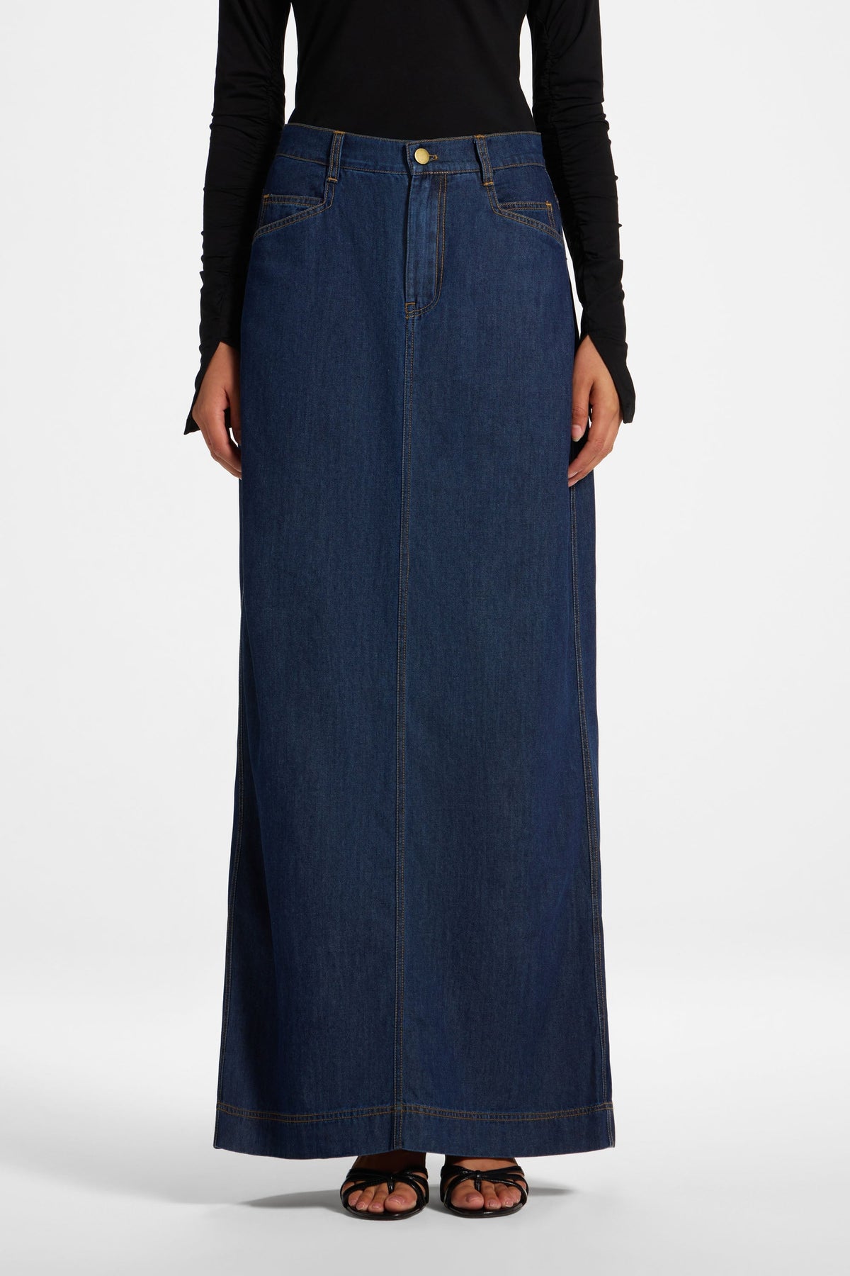 Denim Maxi Skirt - Medium Wash Skirt Veiled 