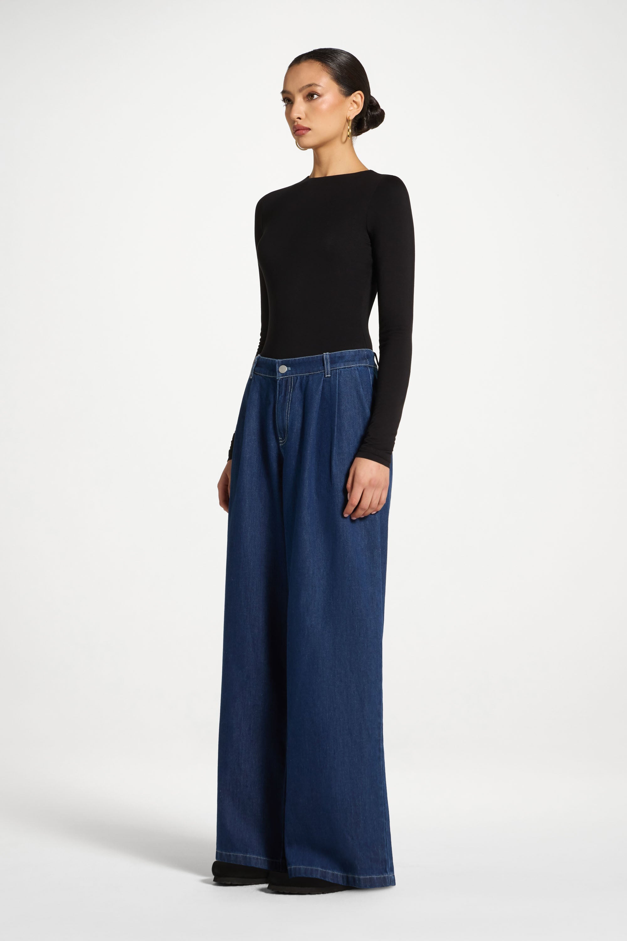 Denim Twin Pleat Pants - Dark Wash Abayas Veiled 
