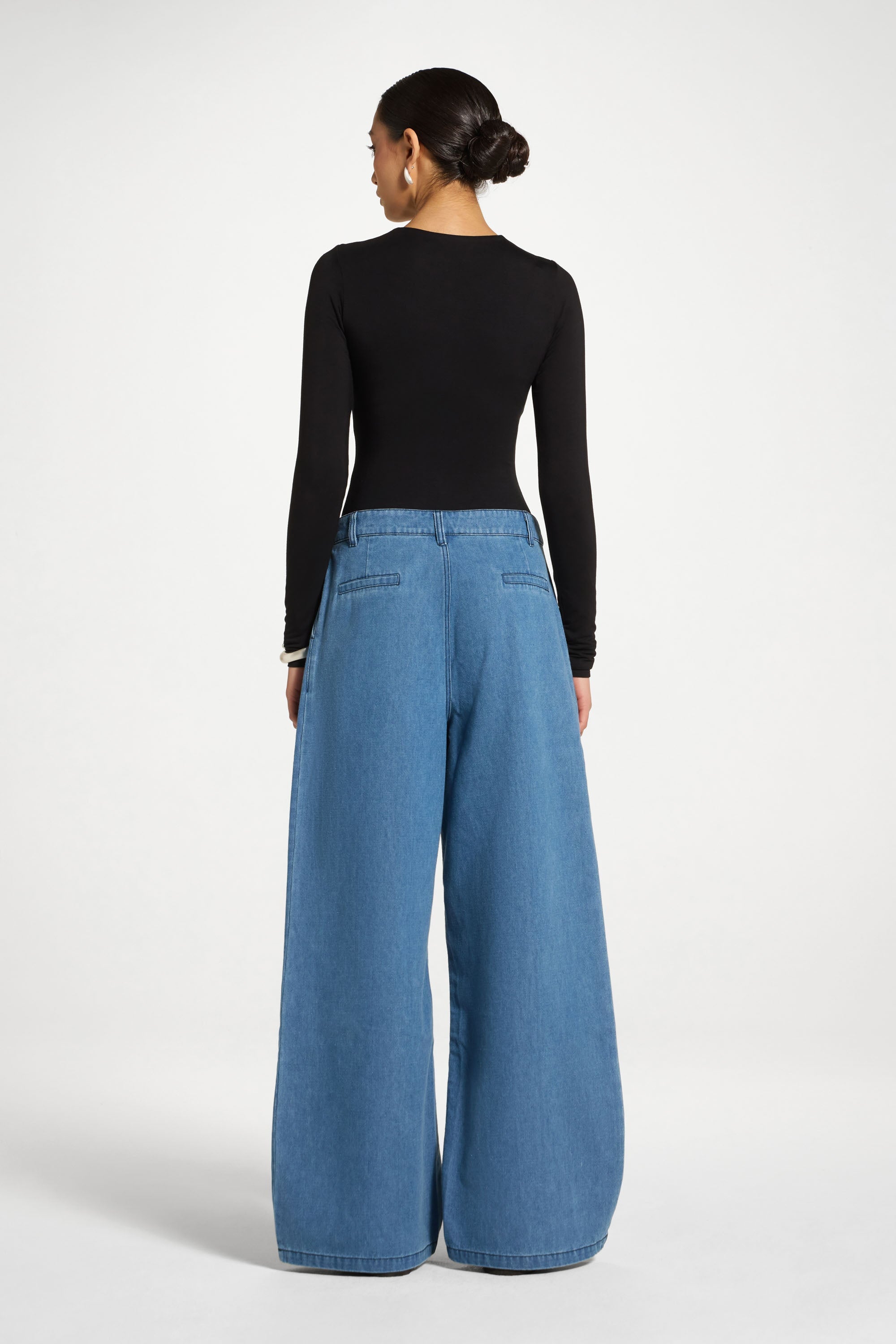 Denim Twin Pleat Pants - Mid Wash Abayas Veiled 