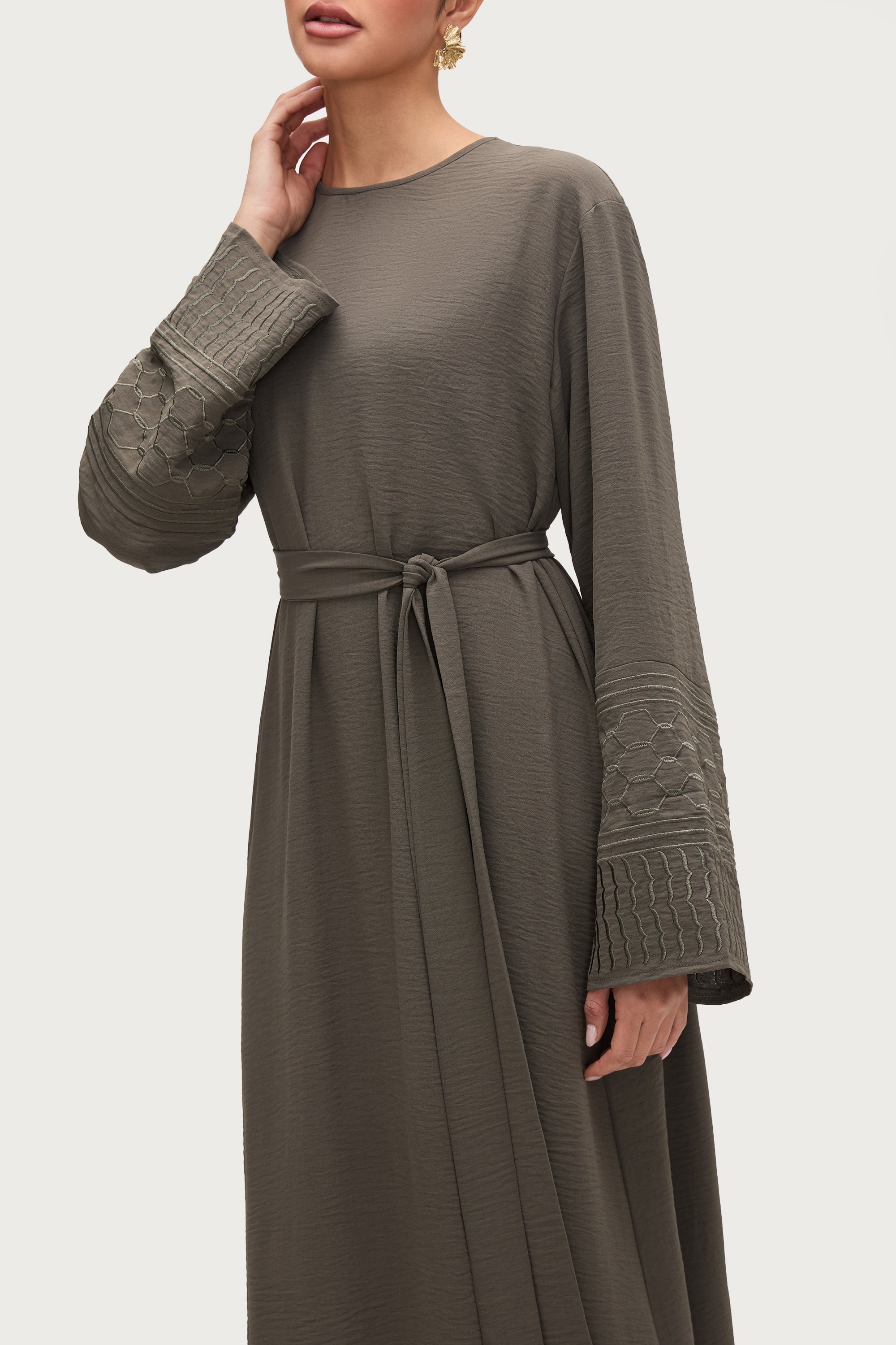 Dima Embroidered Maxi Dress - Sage Abayas Veiled 