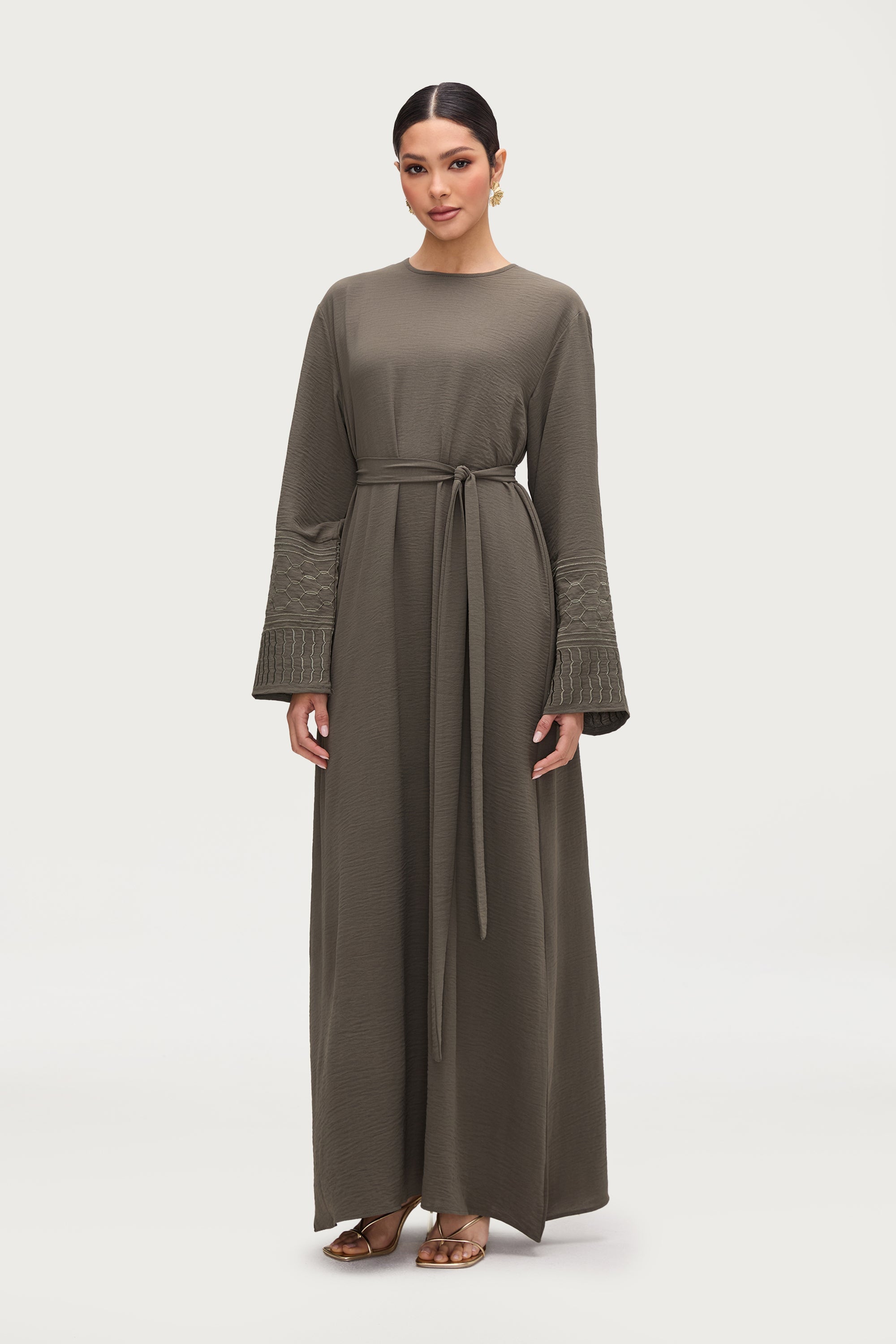 Dima Embroidered Maxi Dress - Sage Abayas Veiled 