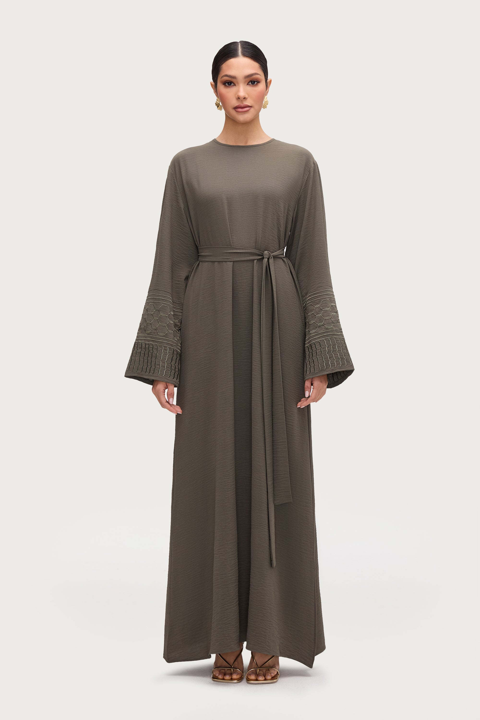 Dima Embroidered Maxi Dress - Sage Abayas Veiled 