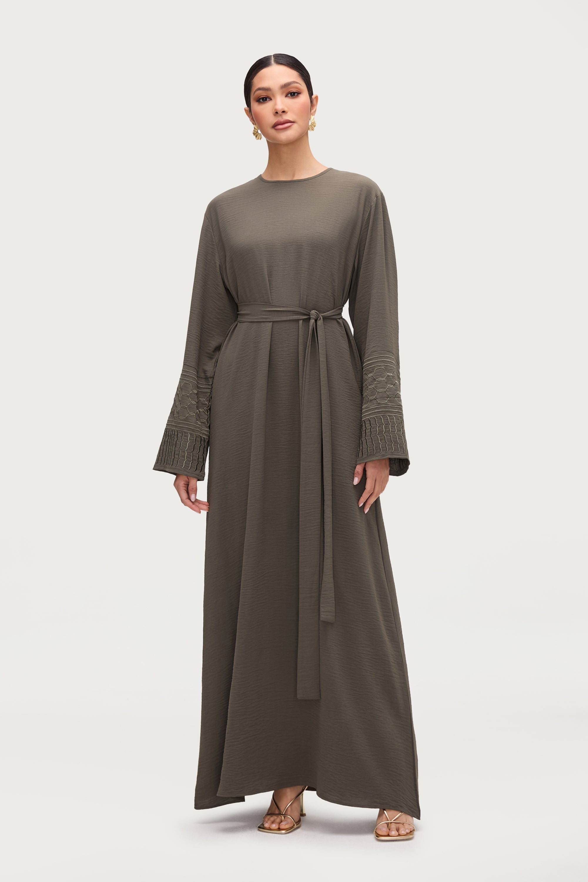 Dima Embroidered Maxi Dress - Sage Abayas Veiled 