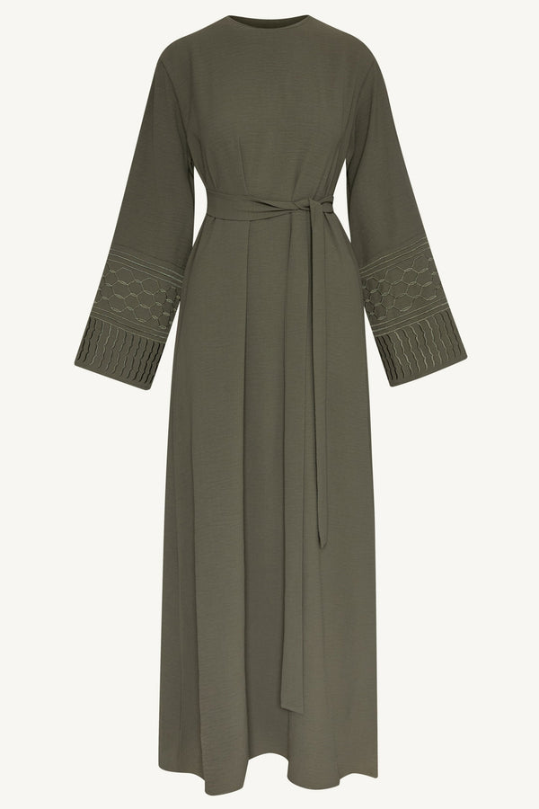 Dima Embroidered Maxi Dress - Sage Abayas Veiled 