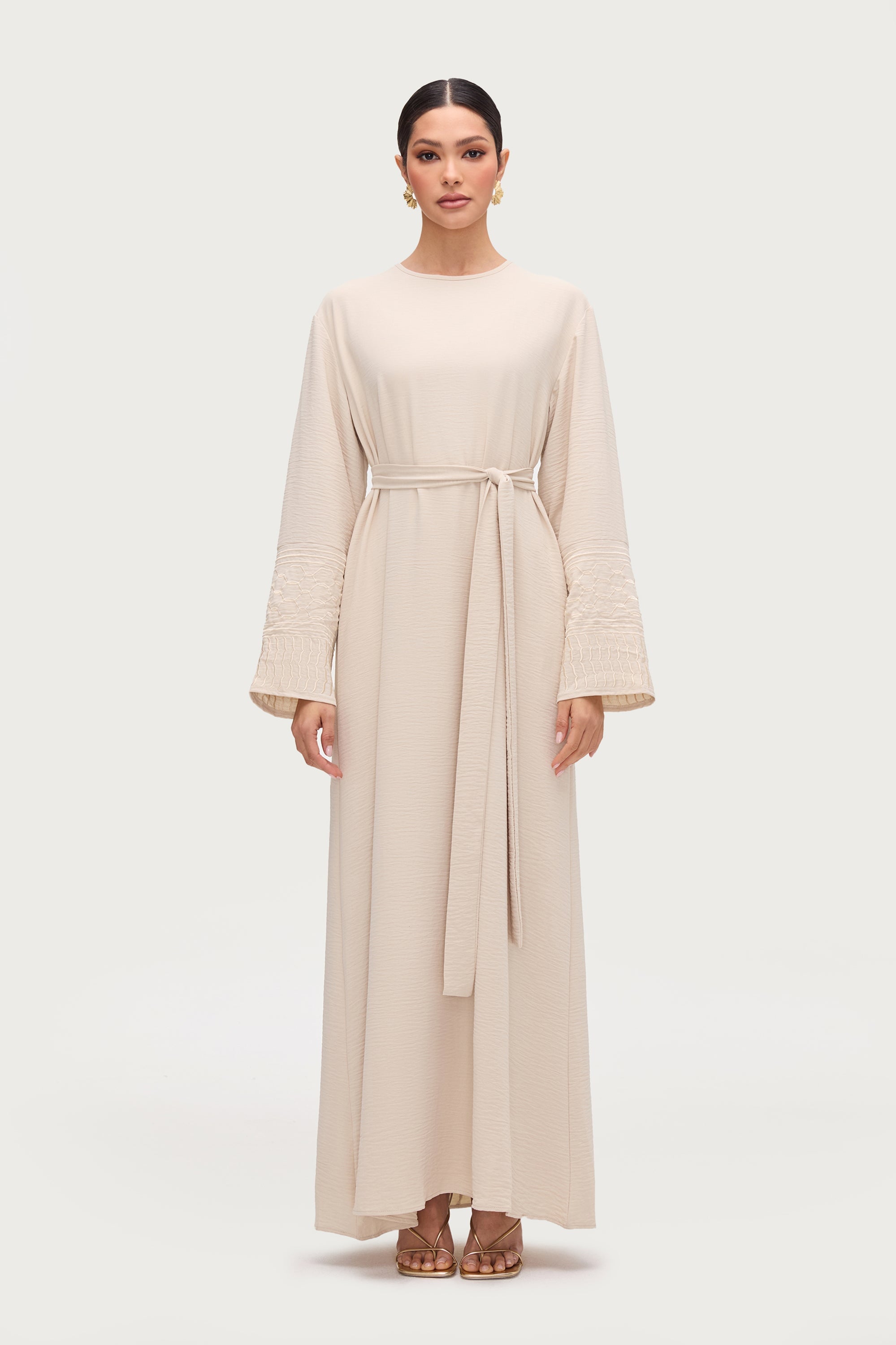 Dima Embroidered Maxi Dress - Stone Abayas Veiled 