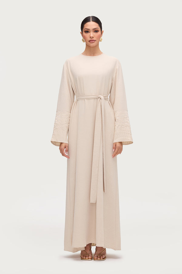 Dima Embroidered Maxi Dress - Stone Abayas Veiled 