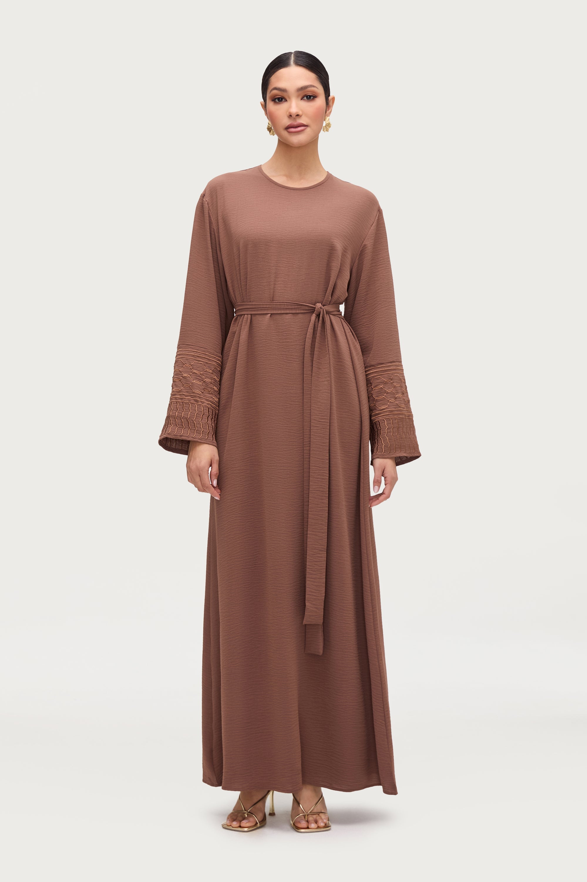 Dima Embroidered Maxi Dress - Truffle Abayas Veiled 