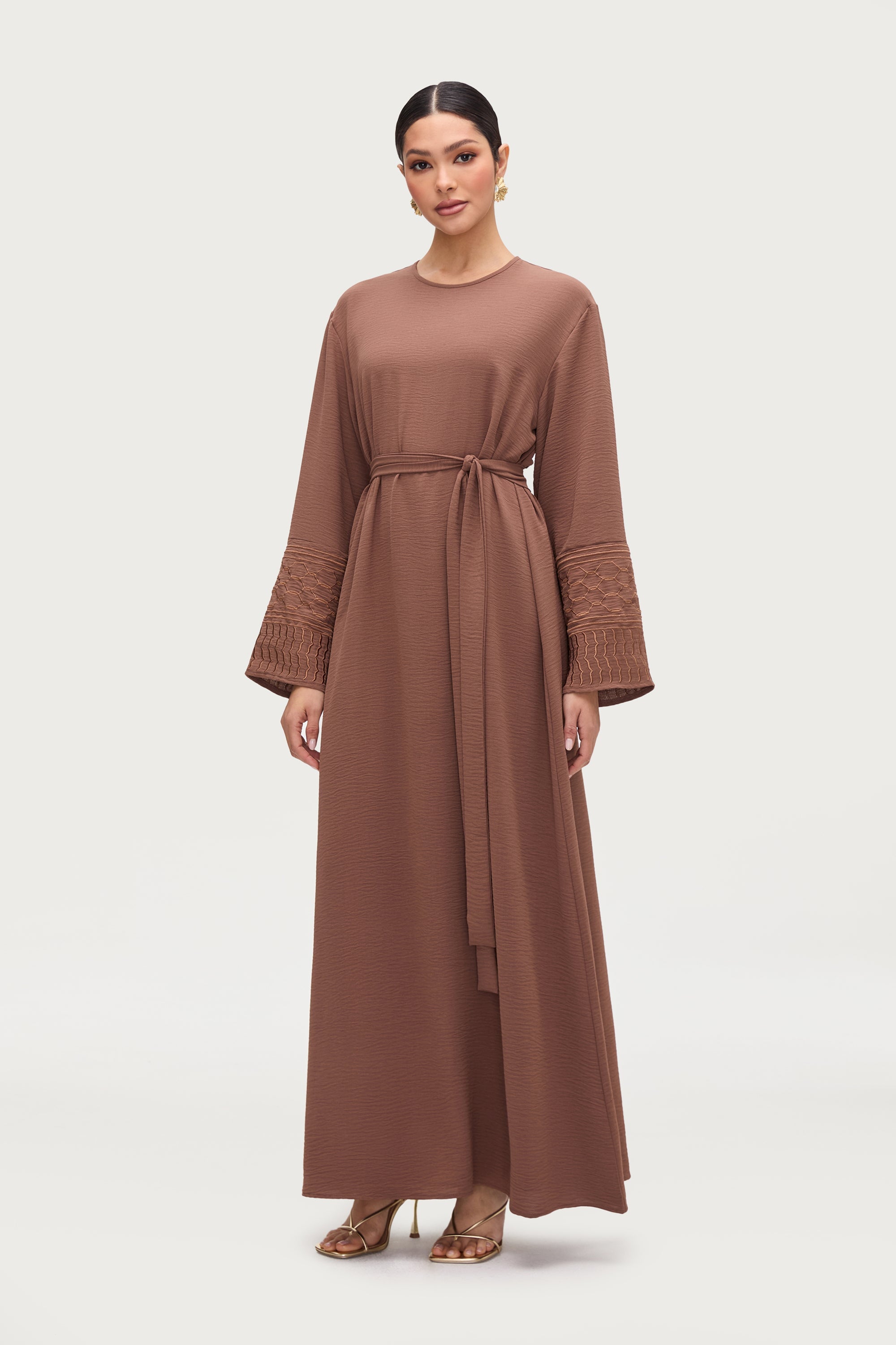 Dima Embroidered Maxi Dress - Truffle Abayas Veiled 