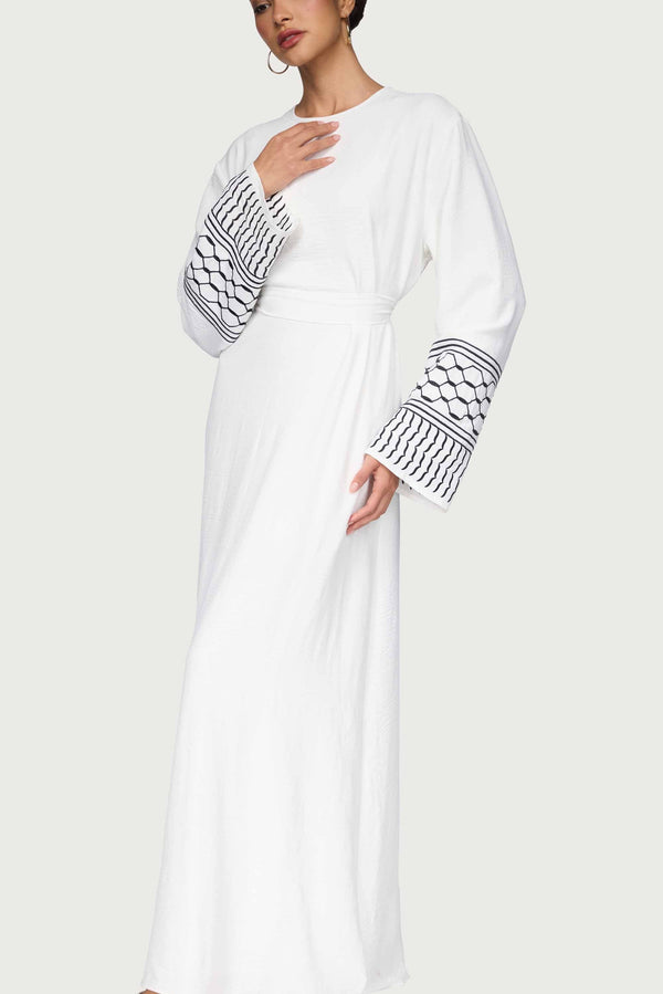 Dima Embroidered Maxi Dress - White Abayas Veiled 