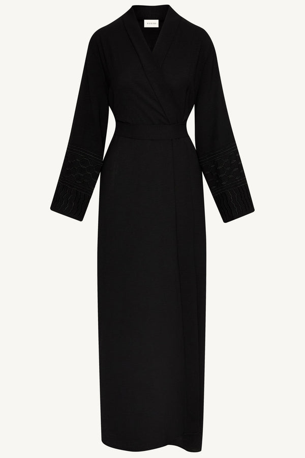 Dima Embroidered Open Abaya - Black Abayas Veiled 