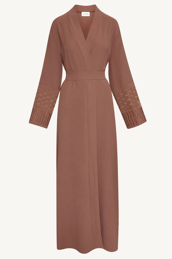 Dima Embroidered Open Abaya - Truffle Abayas Veiled 