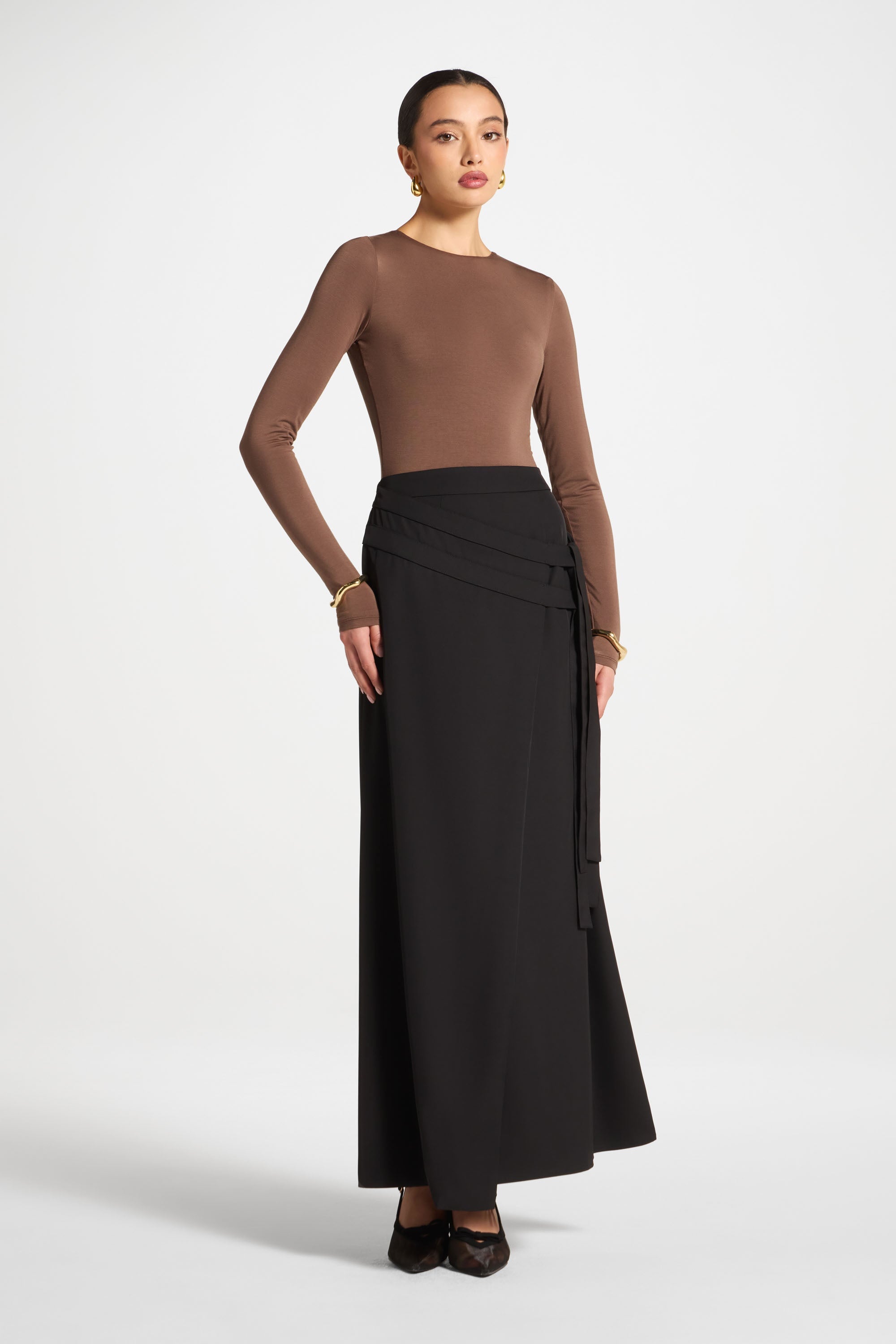 Double Tie Wrap Maxi Skirt - Black Abayas Veiled 