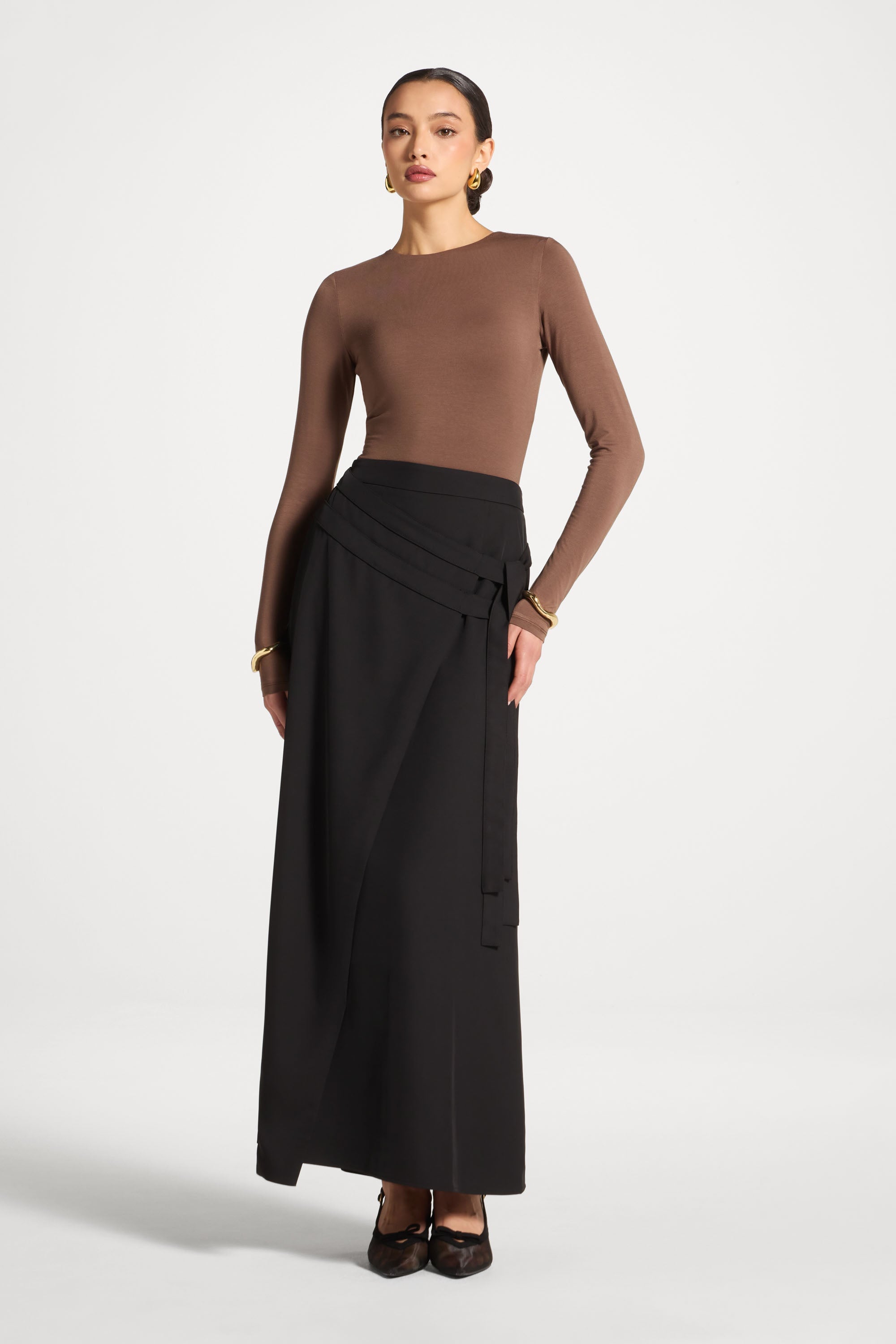 Double Tie Wrap Maxi Skirt - Black Abayas Veiled 