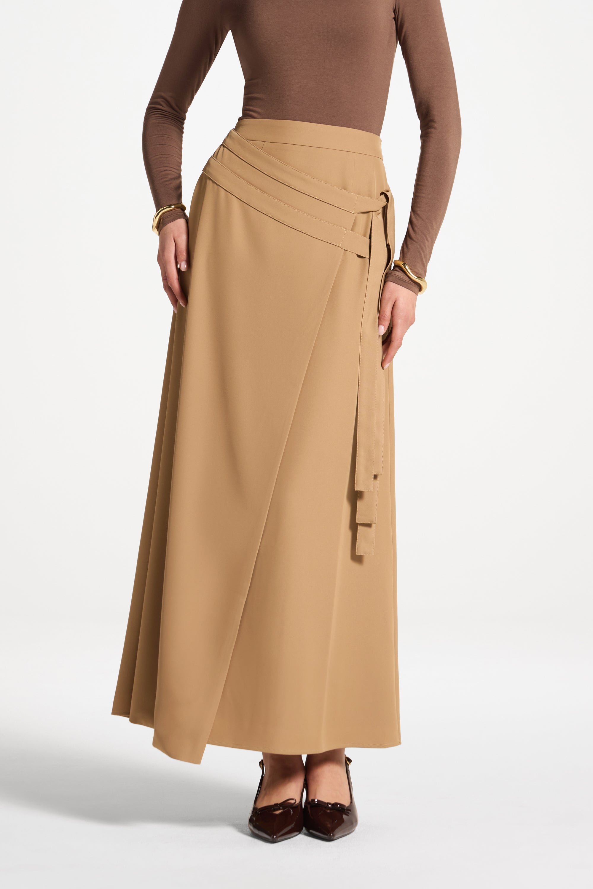 Double Tie Wrap Maxi Skirt - Latte Abayas Veiled 