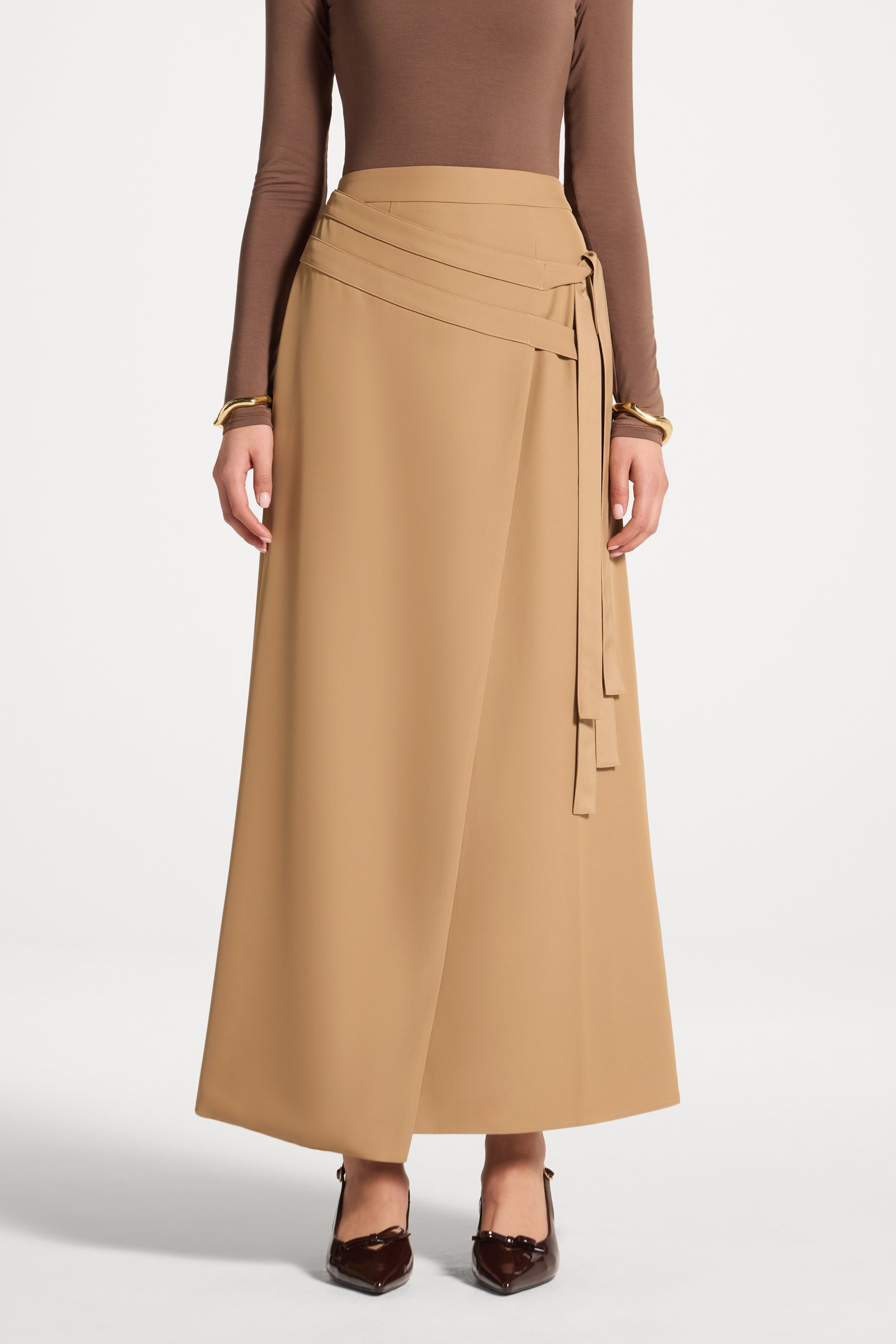Double Tie Wrap Maxi Skirt - Latte Abayas Veiled 