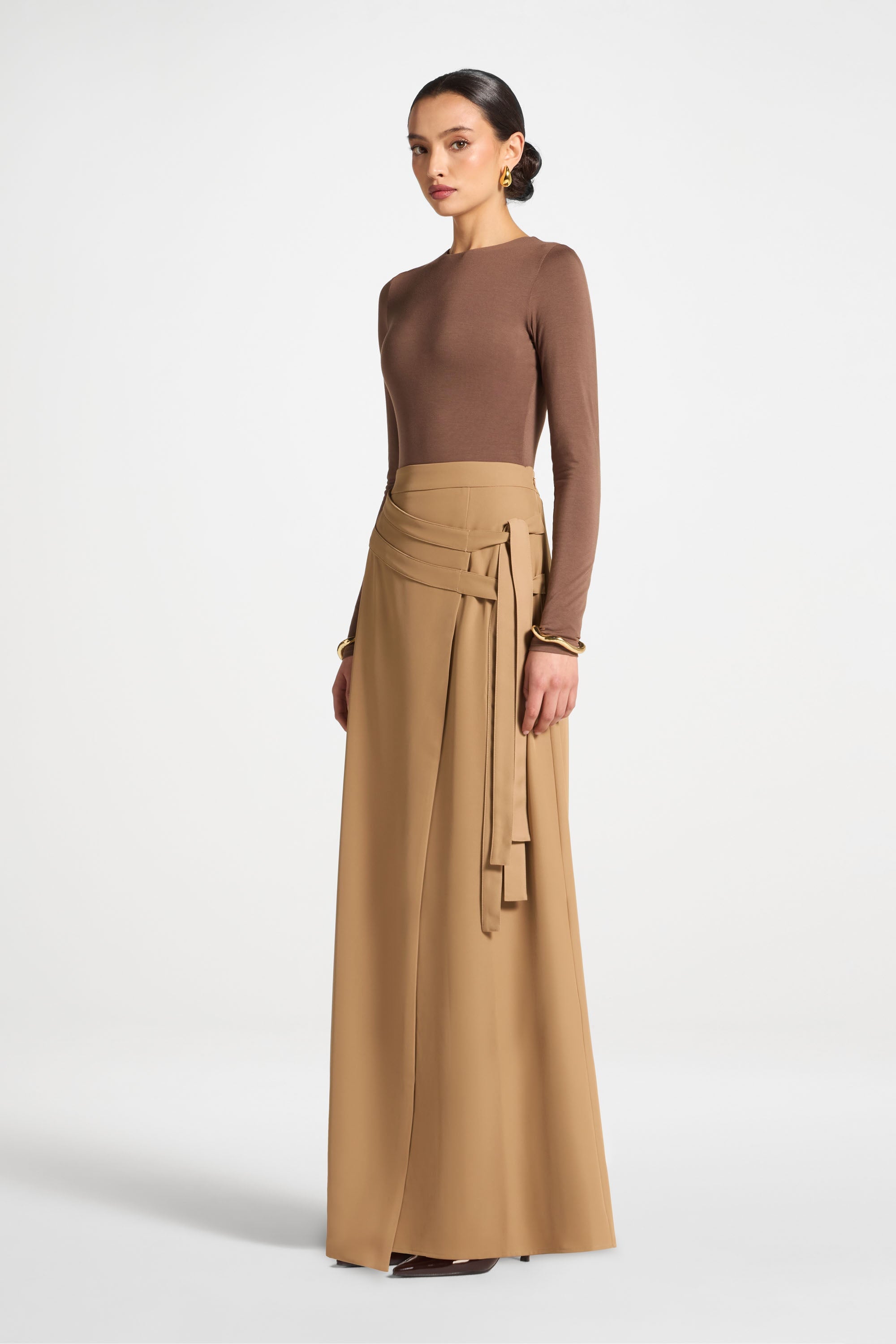 Double Tie Wrap Maxi Skirt - Latte Abayas Veiled 
