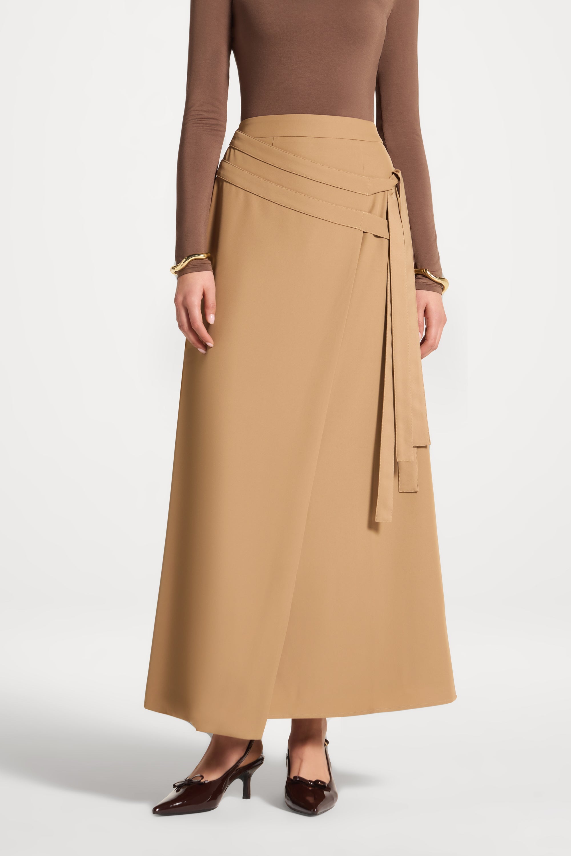 Double Tie Wrap Maxi Skirt - Latte Abayas Veiled 