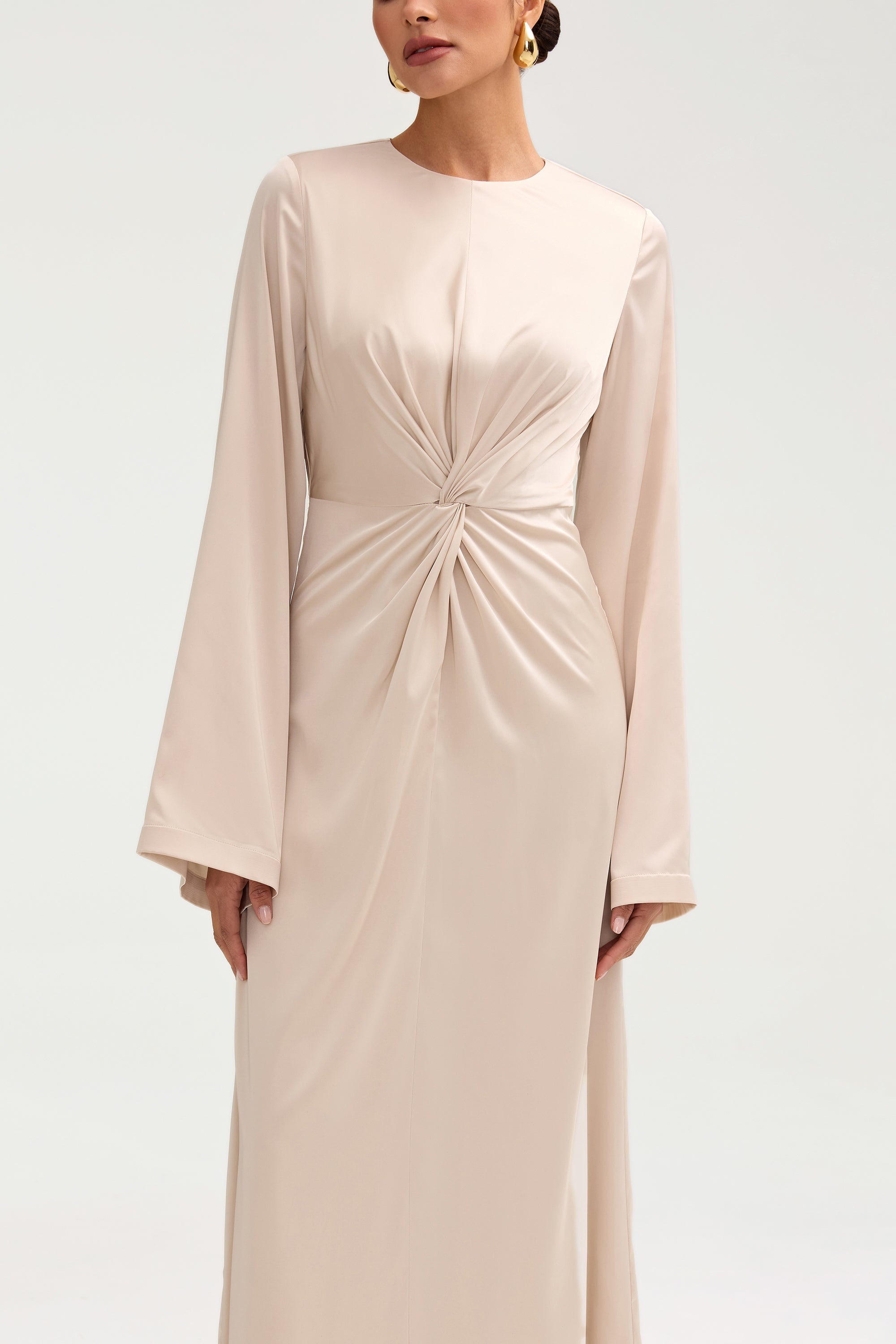 Duha Satin Twist Front Maxi Dress - Cloud Clothing Veiled 