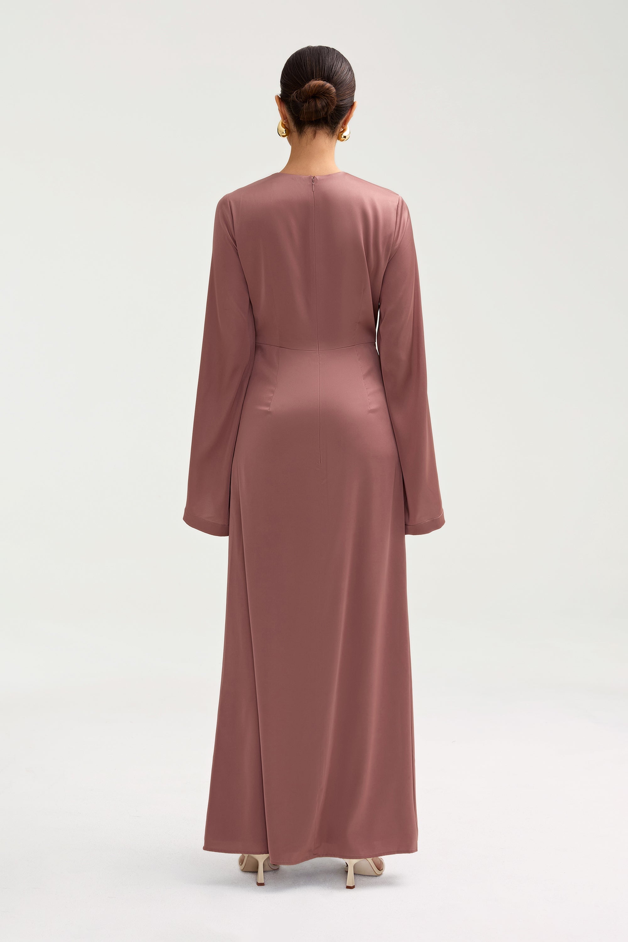 Duha Satin Twist Front Maxi Dress - Dusky Mauve Clothing Veiled 