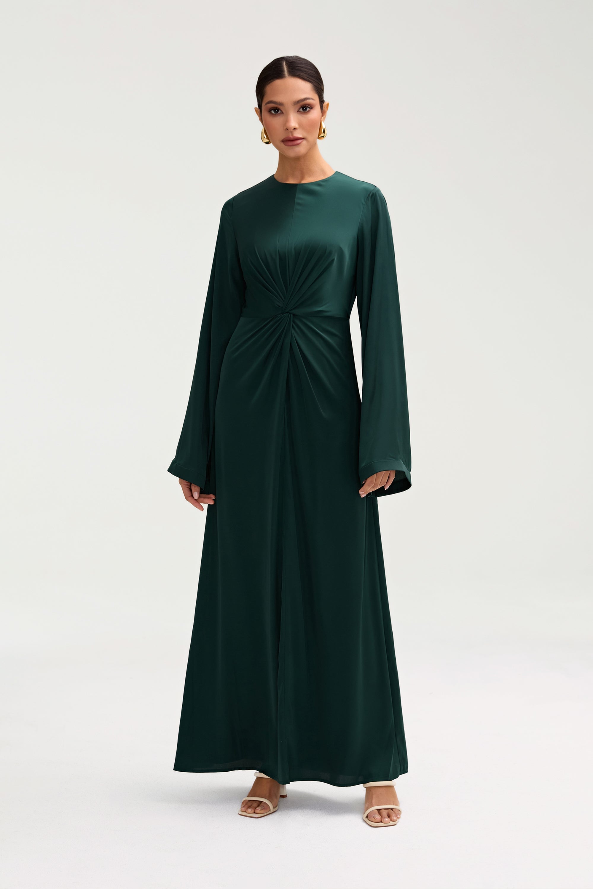 Duha Satin Twist Front Maxi Dress - Emerald Clothing saigonodysseyhotel 