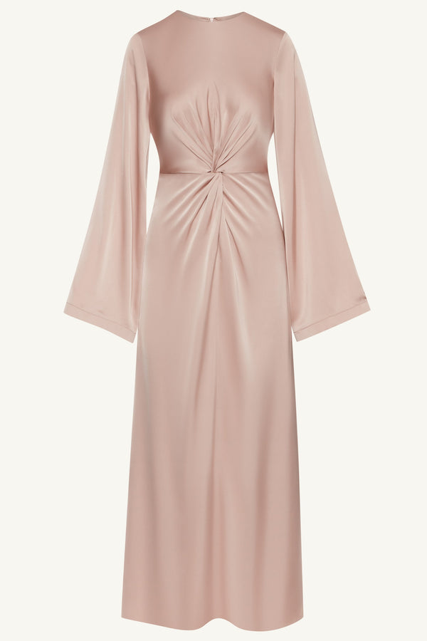 Duha Satin Twist Front Maxi Dress - Pink Jasmine Clothing Veiled 