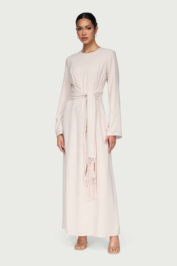 Dunya Tie Waist Tassel Maxi Dress - Stone Dresses Veiled 