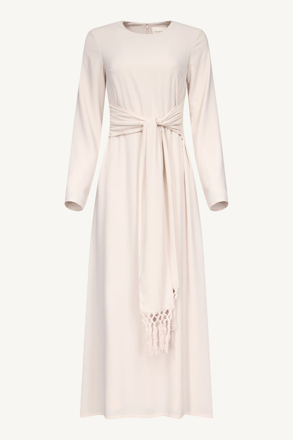 Dunya Tie Waist Tassel Maxi Dress - Stone Dresses Veiled 