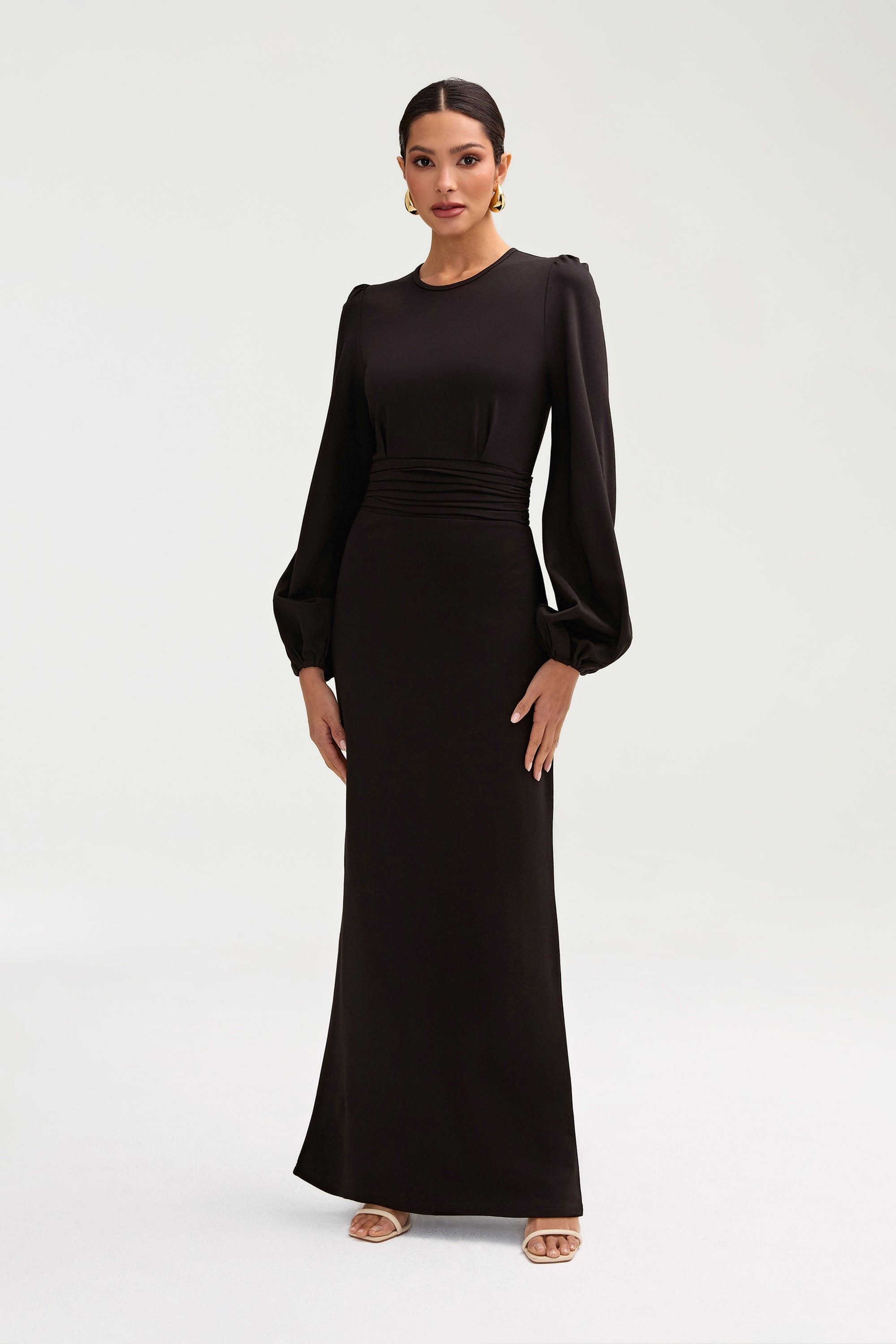 Elisa Jersey Rouched Waist Maxi Dress - Black Clothing epschoolboard 