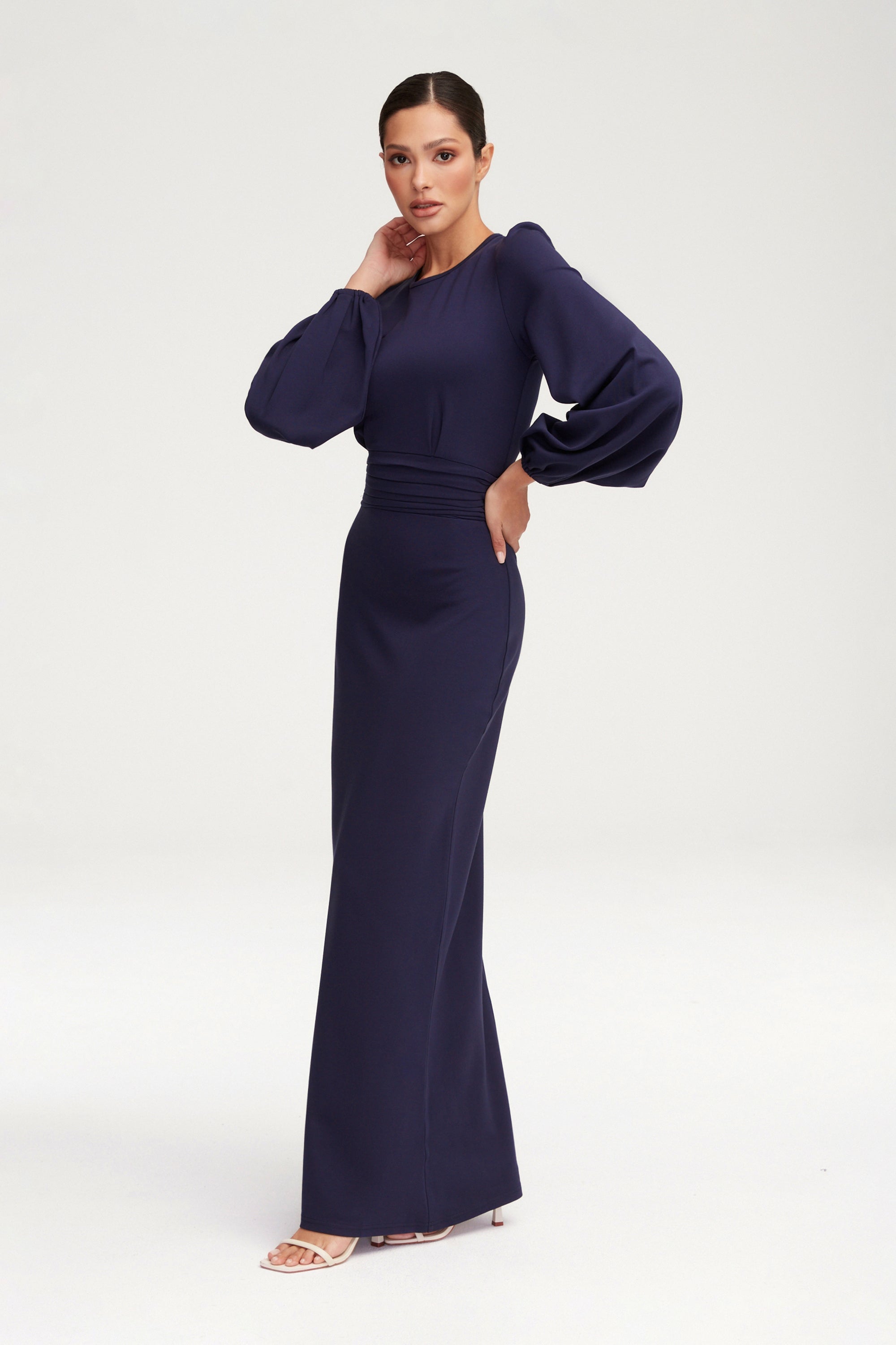 Elisa Jersey Rouched Waist Maxi Dress - Navy Blue Clothing saigonodysseyhotel 