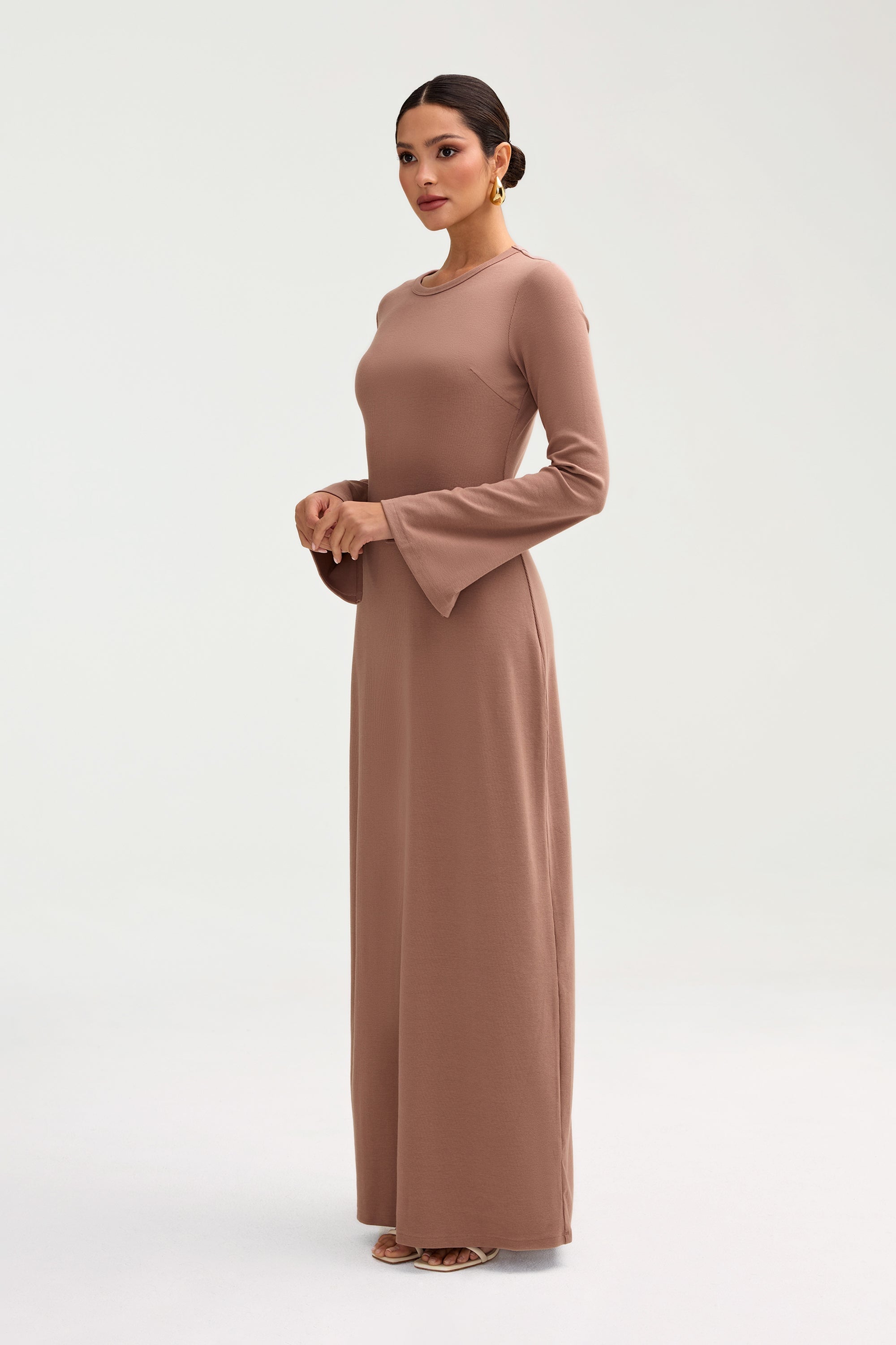 Ella Ribbed Split Cuff Maxi Dress - Brownie Clothing Veiled 