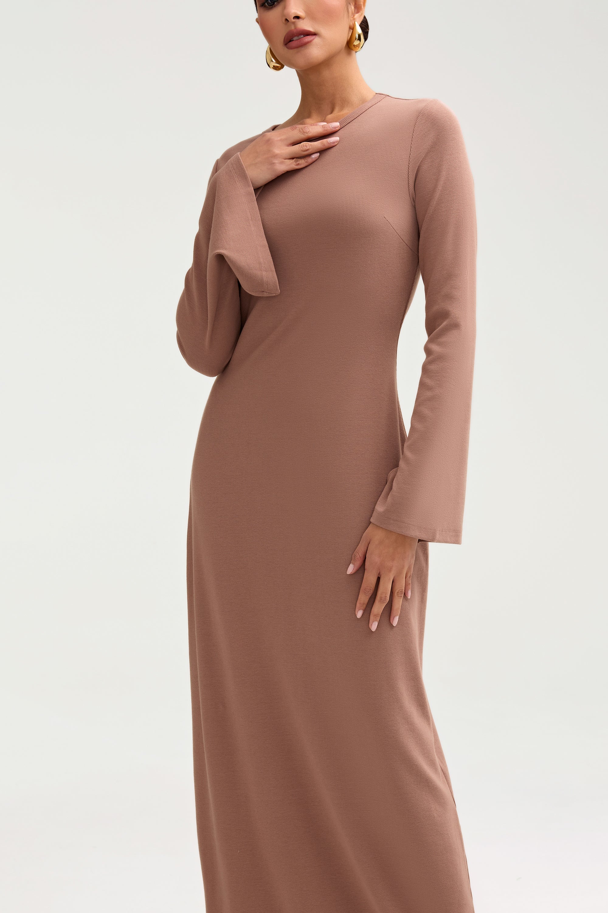 Ella Ribbed Split Cuff Maxi Dress - Brownie Clothing Veiled 