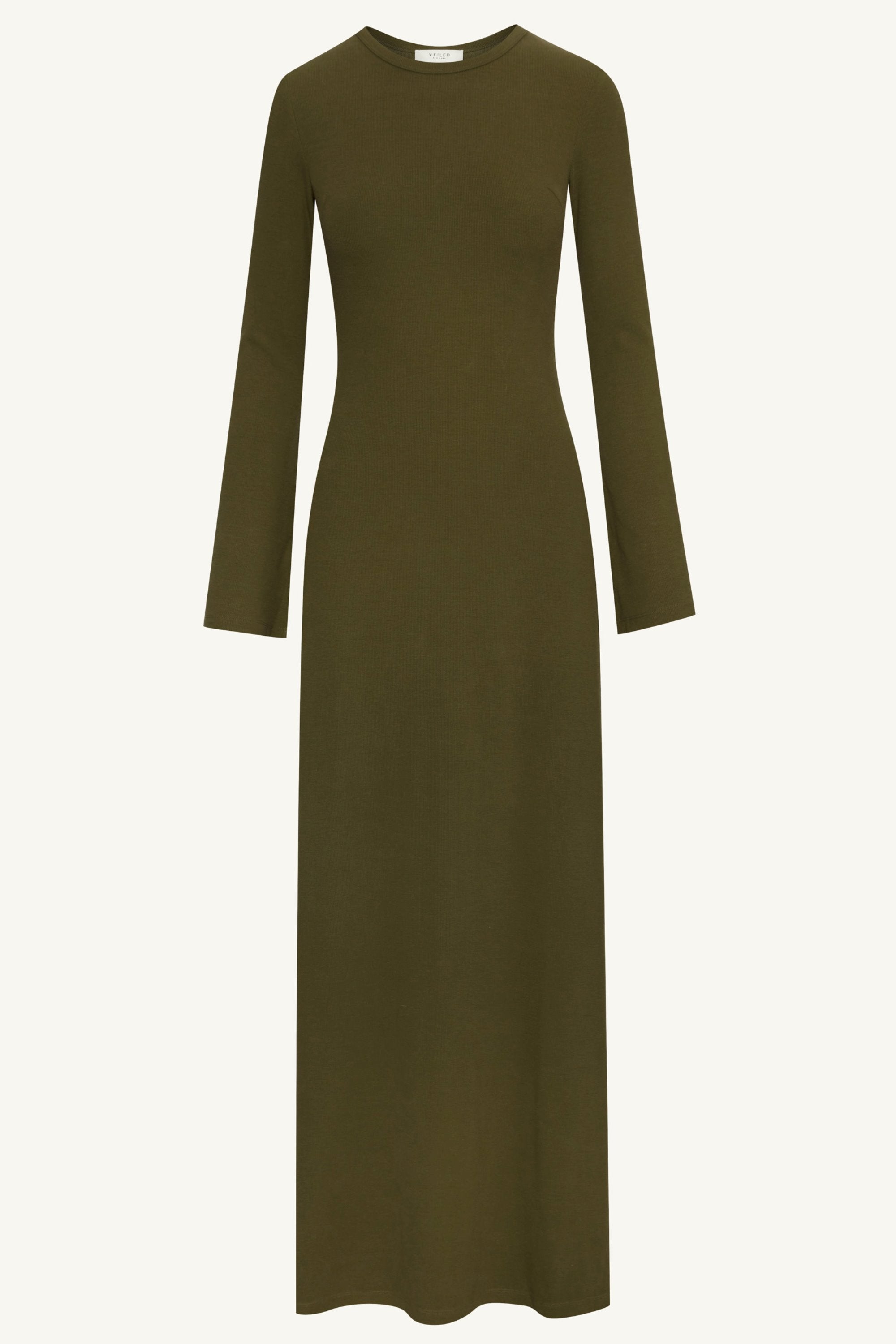Ella Ribbed Split Cuff Maxi Dress - Olive Night Clothing Veiled 