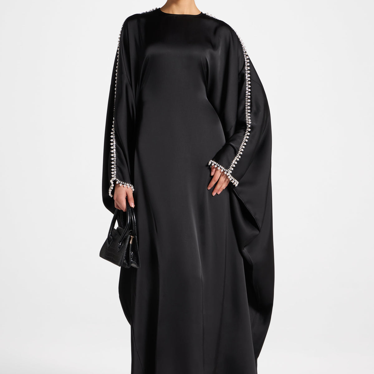Embellished Butterfly Abaya Dress - Black