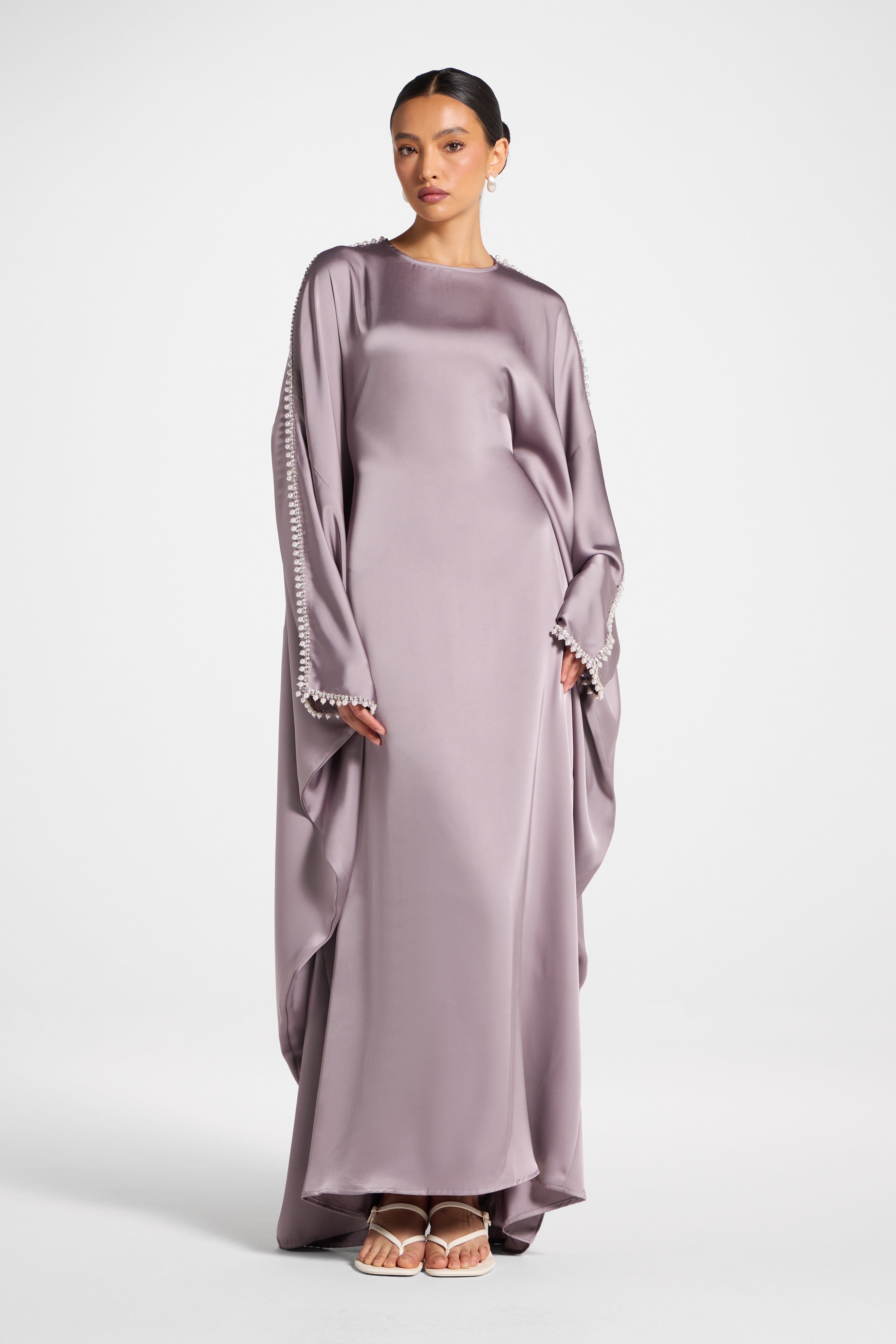 Embellished Butterfly Abaya Dress - Dusky Lavender Abayas Veiled 