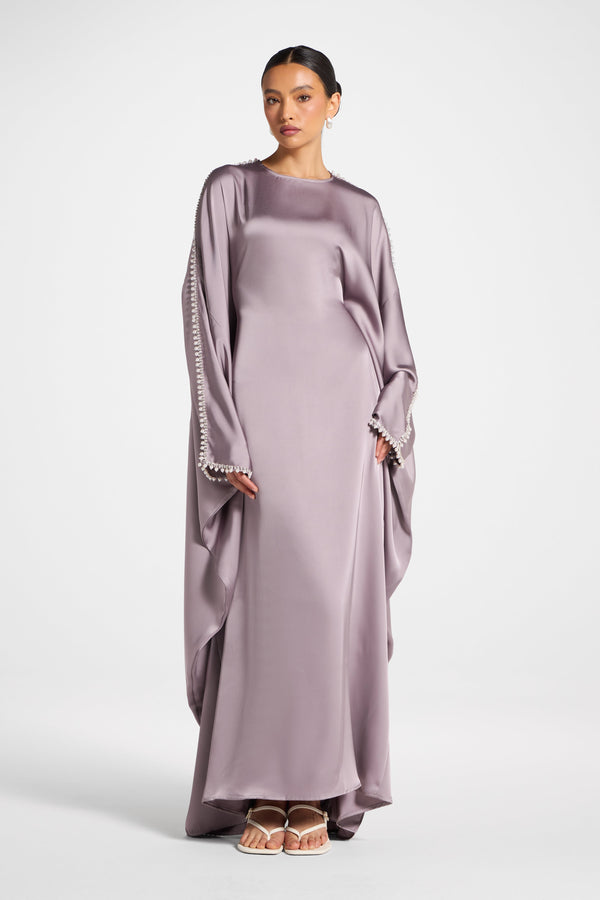 Embellished Butterfly Abaya Dress - Dusky Lavender Abayas Veiled 