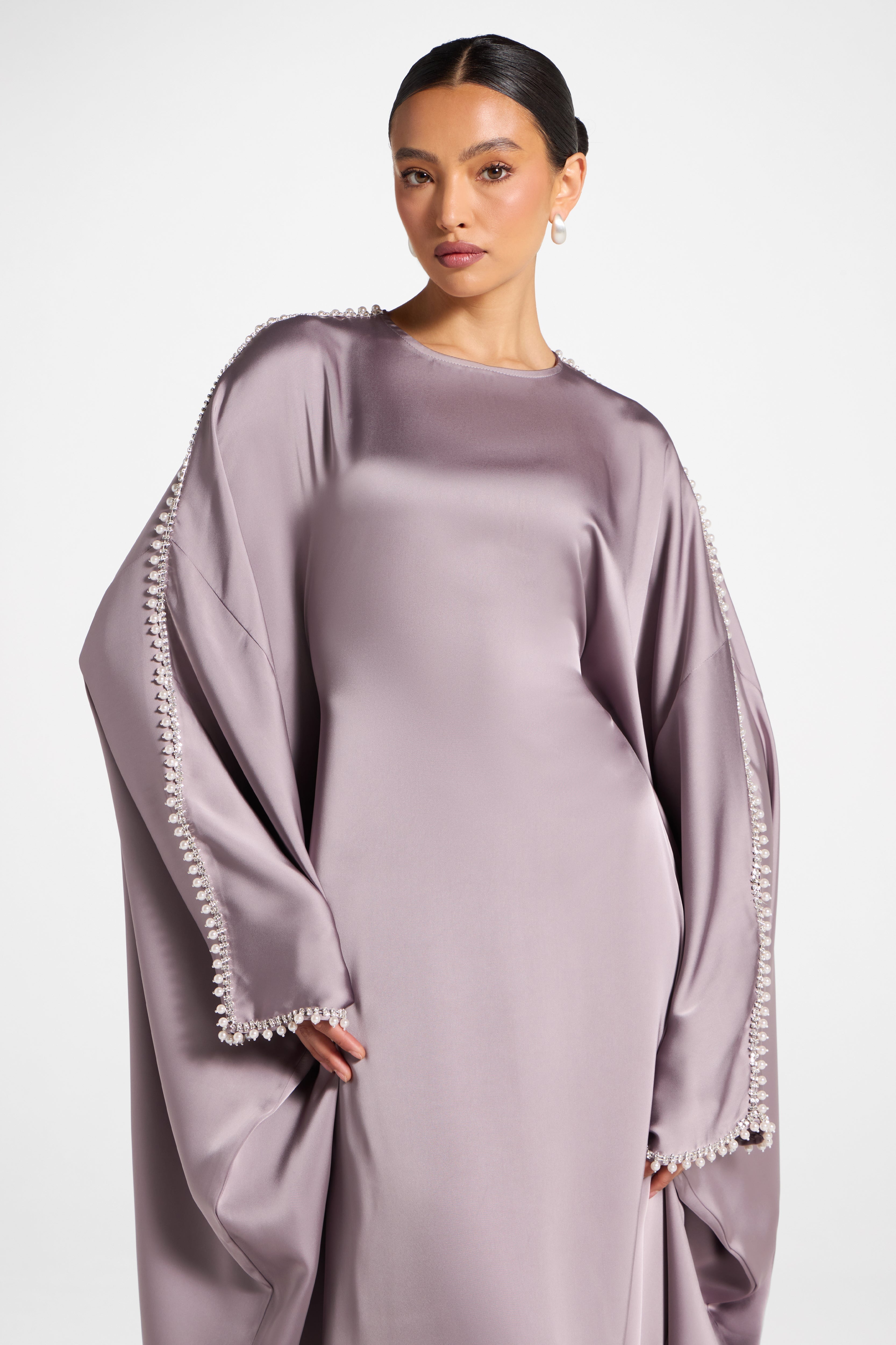 Embellished Butterfly Abaya Dress - Dusky Lavender Abayas Veiled 