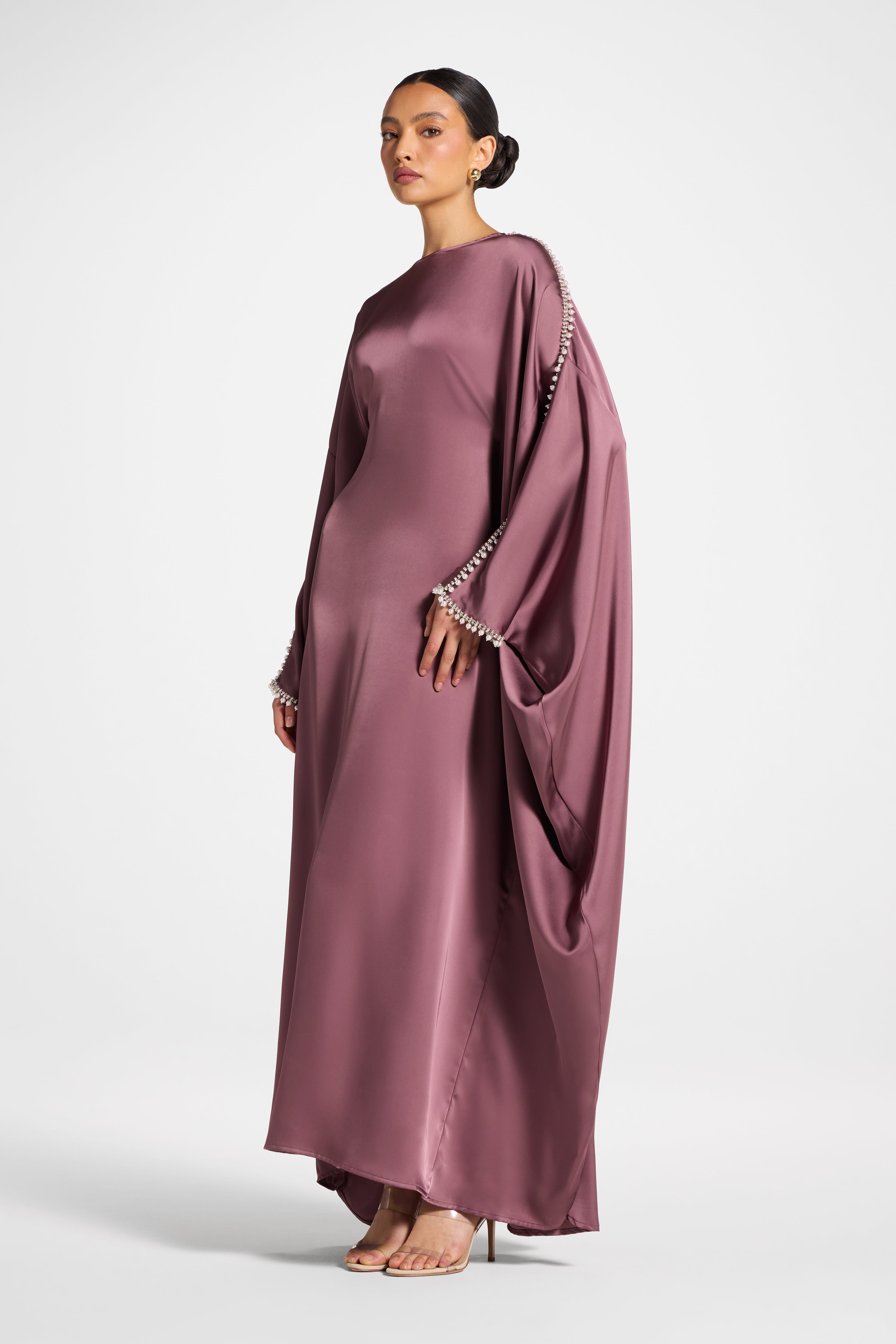 Embellished Butterfly Abaya Dress - Plum Abayas Veiled 