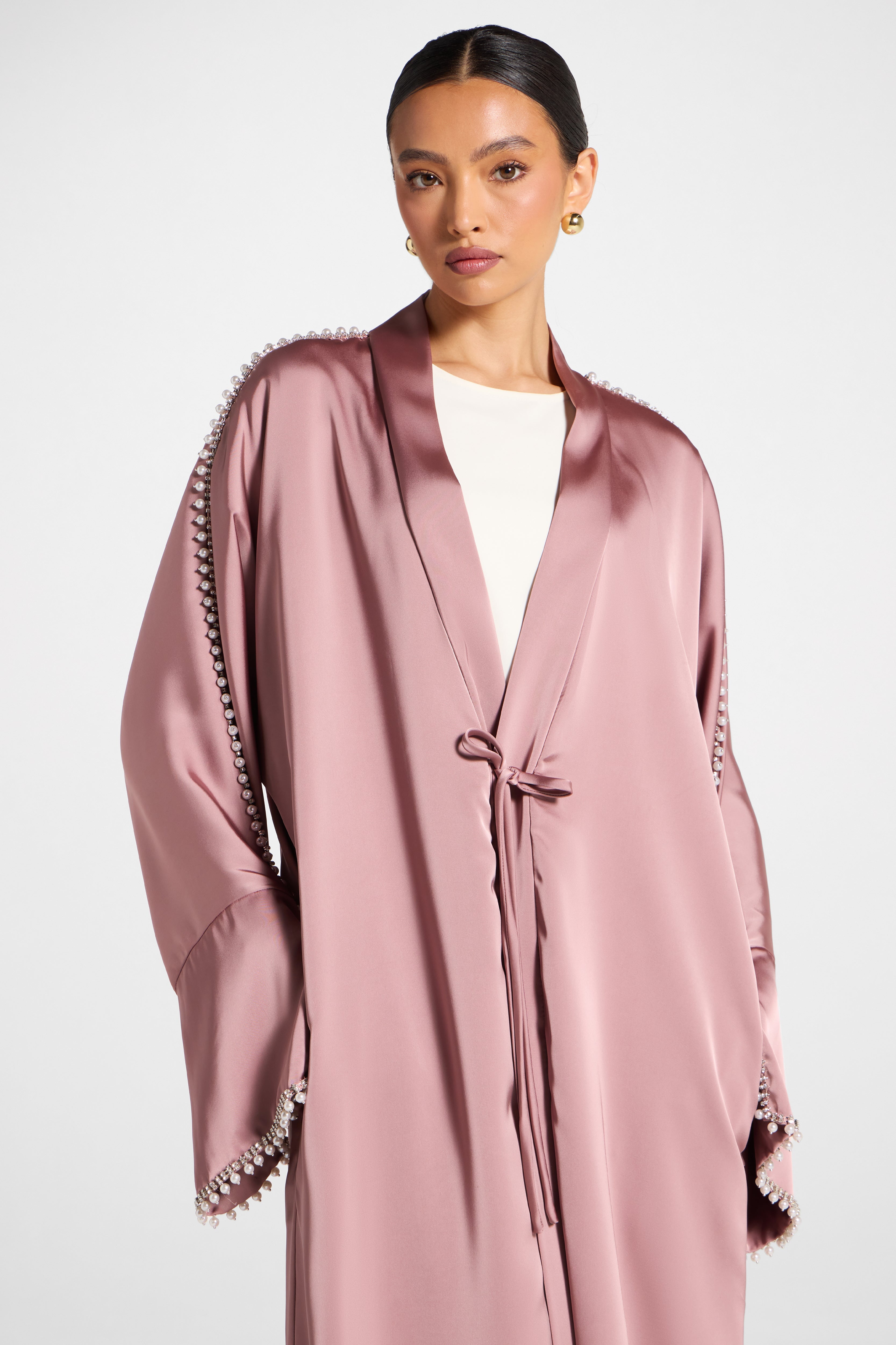 Embellished Open Abaya - Desert Mauve Abayas Veiled 